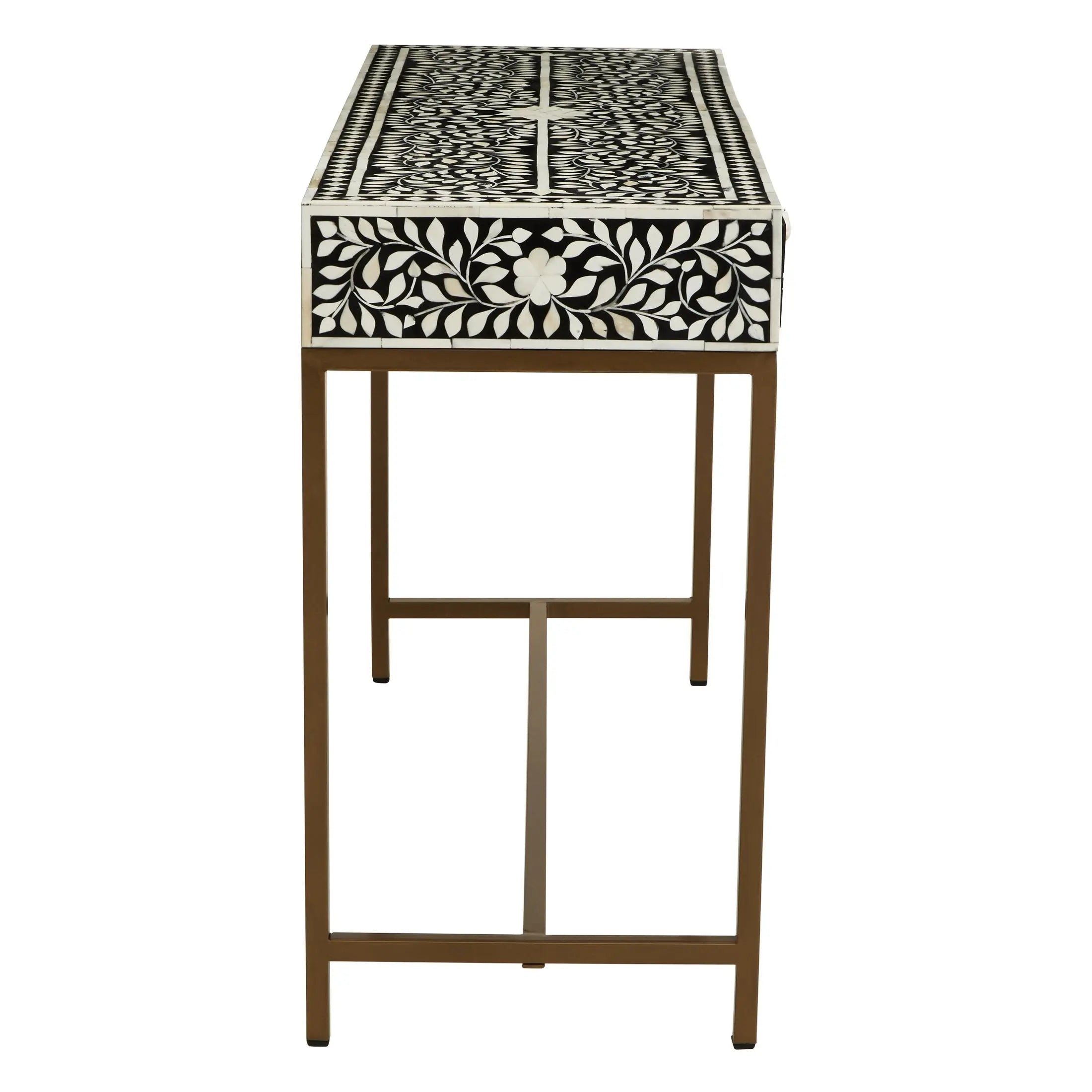 Fusari Bone Inlay Console Table with 2 Drawers & Gold Base  Nicholas John Interiors