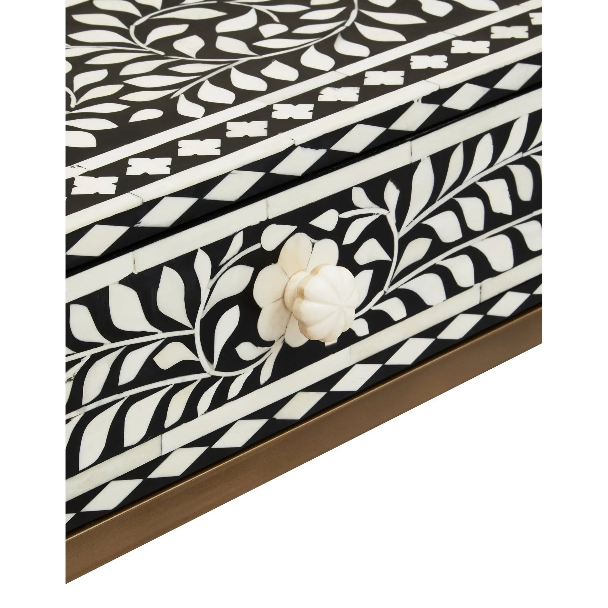 Fusari Bone Inlay Console Table with 2 Drawers & Gold Base  Nicholas John Interiors