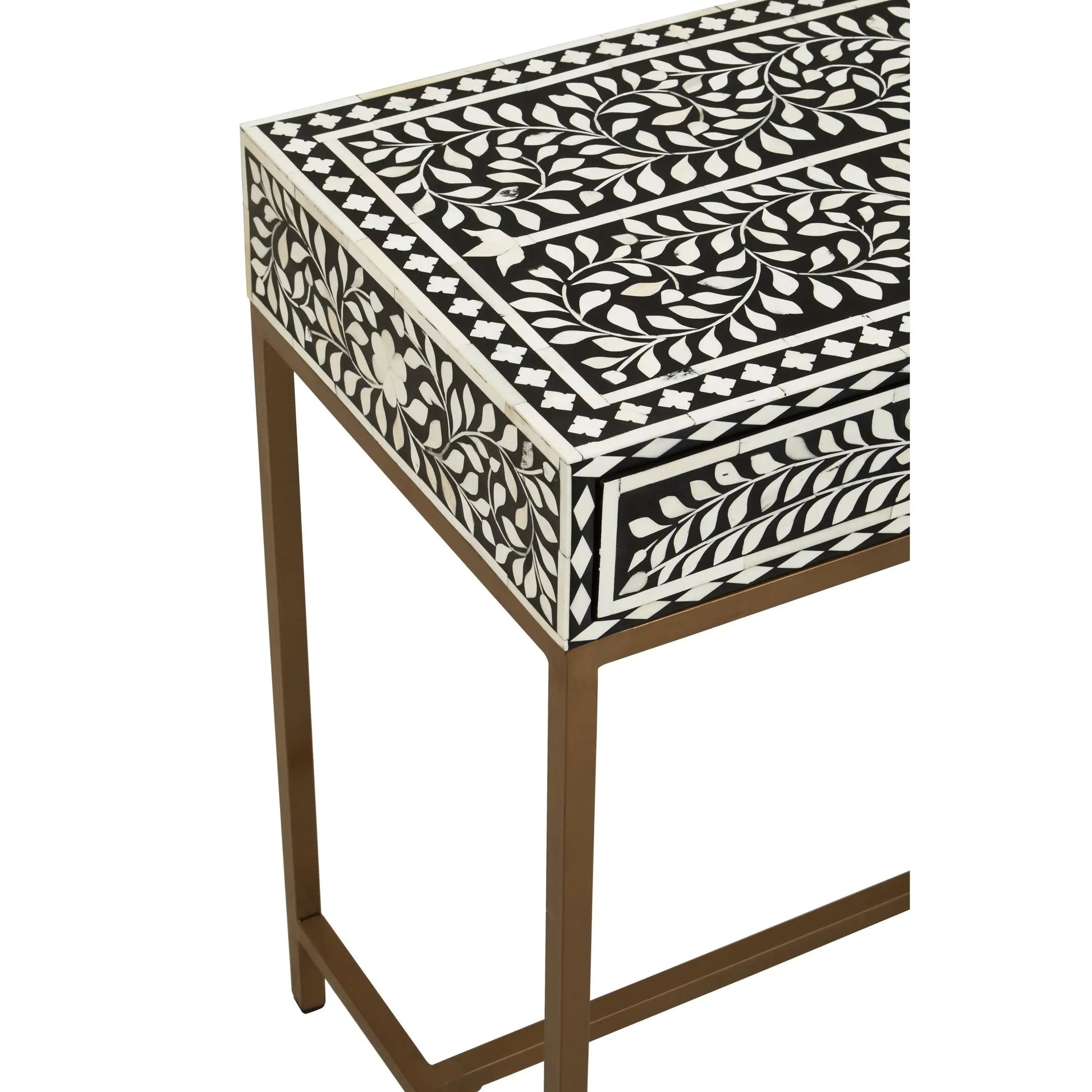 Fusari Bone Inlay Console Table with 2 Drawers & Gold Base  Nicholas John Interiors