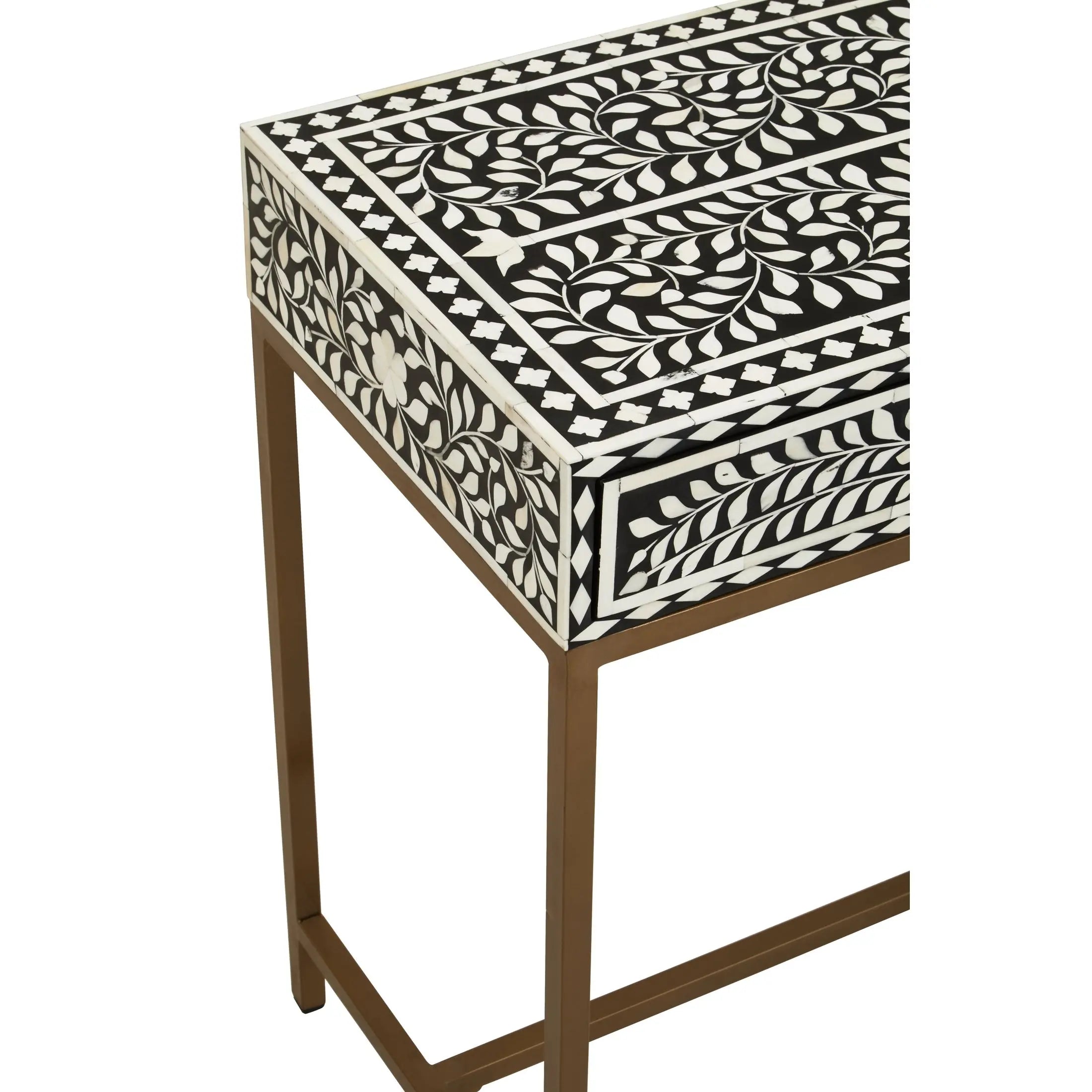 Fusari Bone Inlay Console Table with 2 Drawers & Gold Base  Nicholas John Interiors