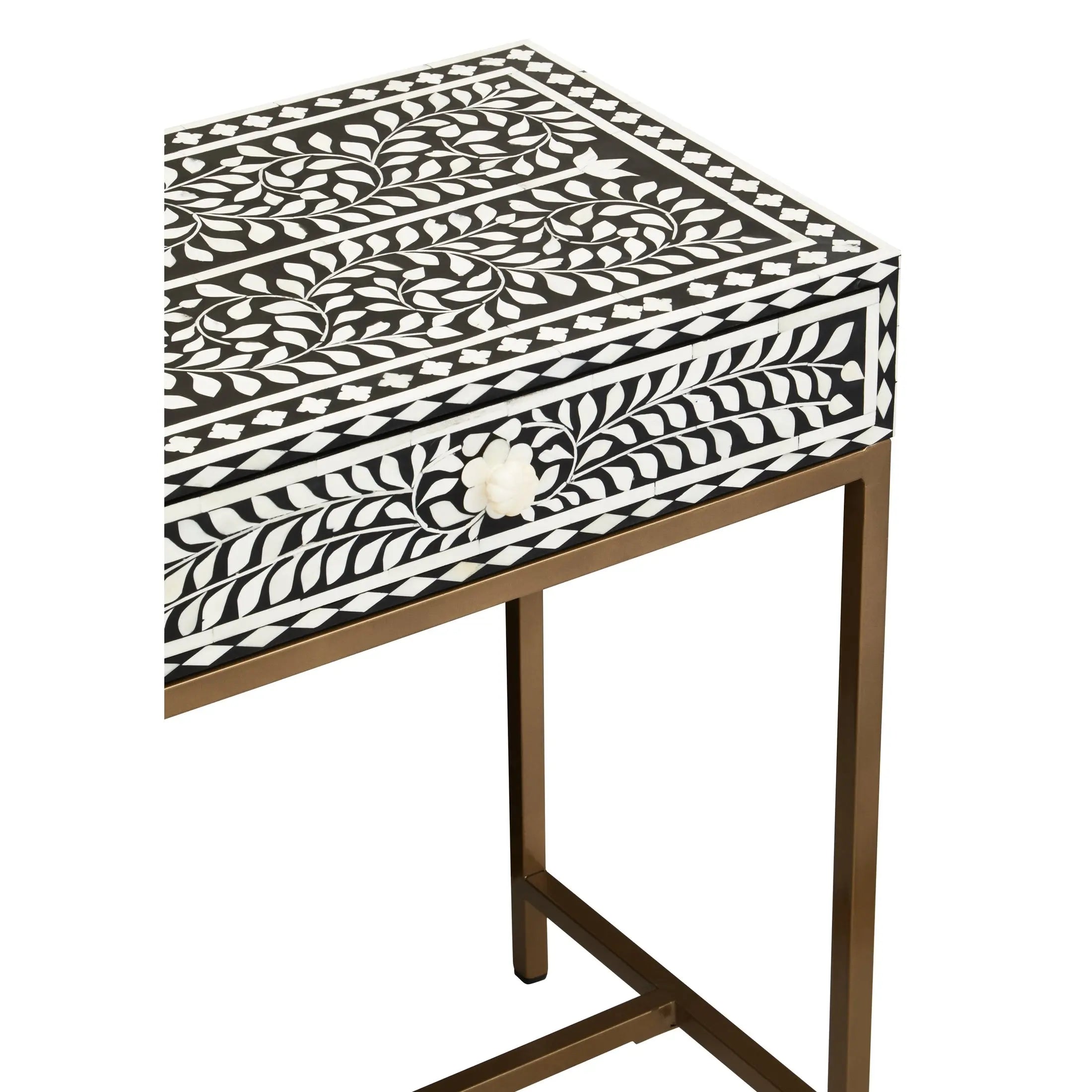 Fusari Bone Inlay Console Table with 2 Drawers & Gold Base  Nicholas John Interiors