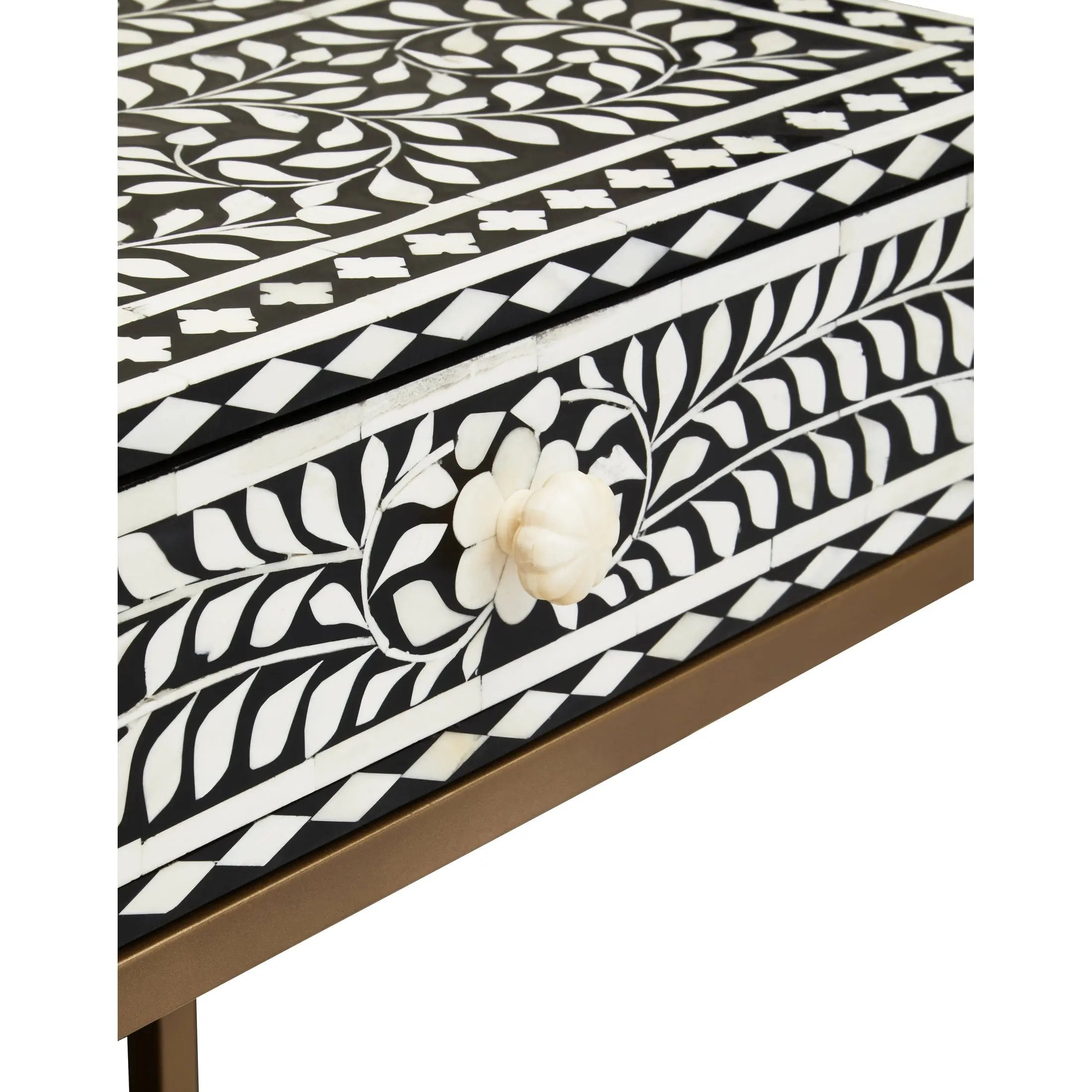 Fusari Bone Inlay Console Table with 2 Drawers & Gold Base  Nicholas John Interiors