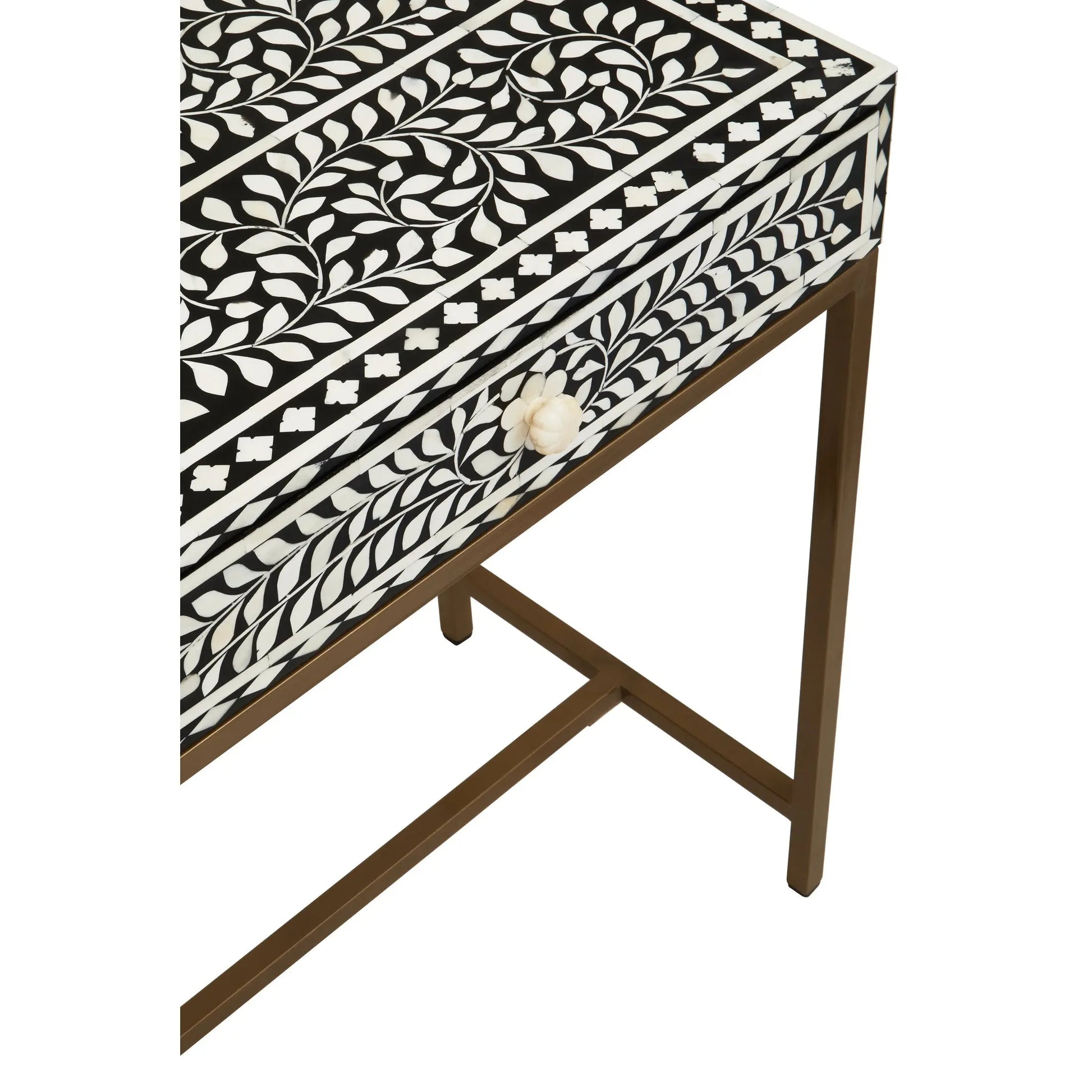 Fusari Bone Inlay Console Table with 2 Drawers & Gold Base  Nicholas John Interiors