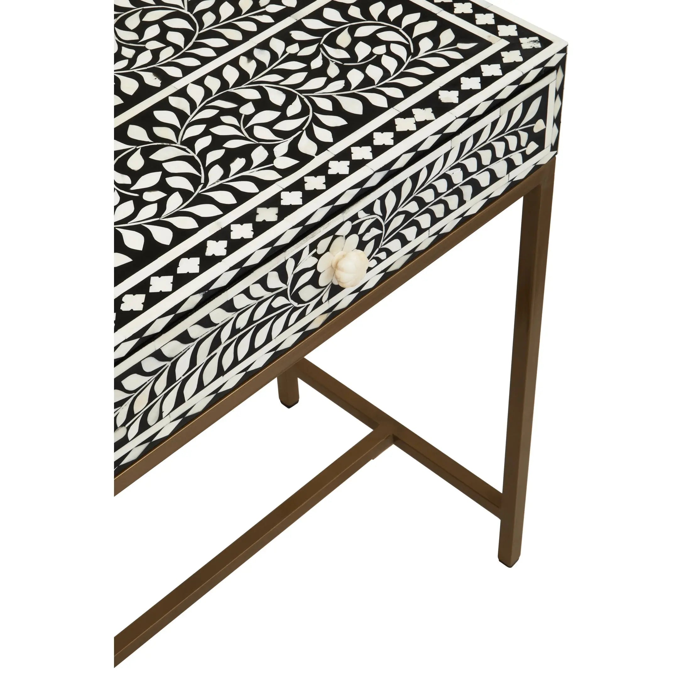 Fusari Bone Inlay Console Table with 2 Drawers & Gold Base  Nicholas John Interiors