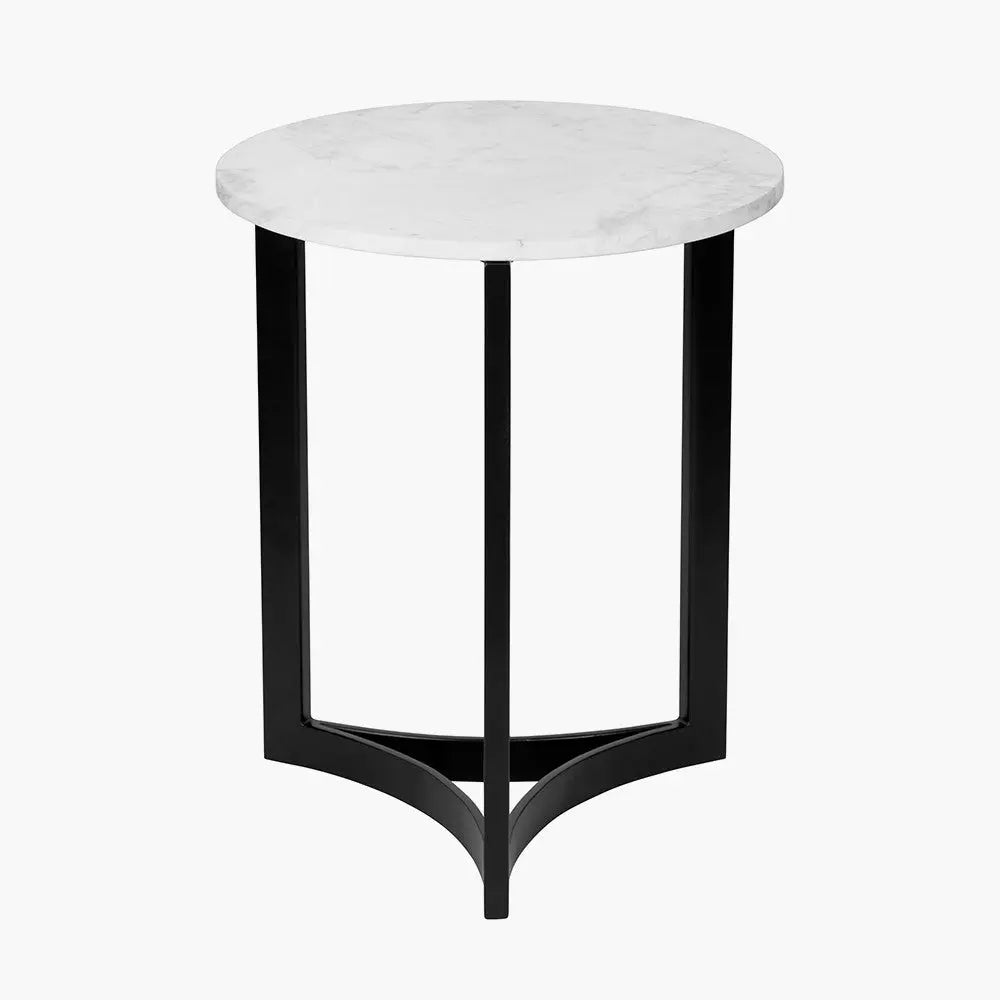 Hendrick White Marble and Black Metal Side Table  Nicholas John Interiors