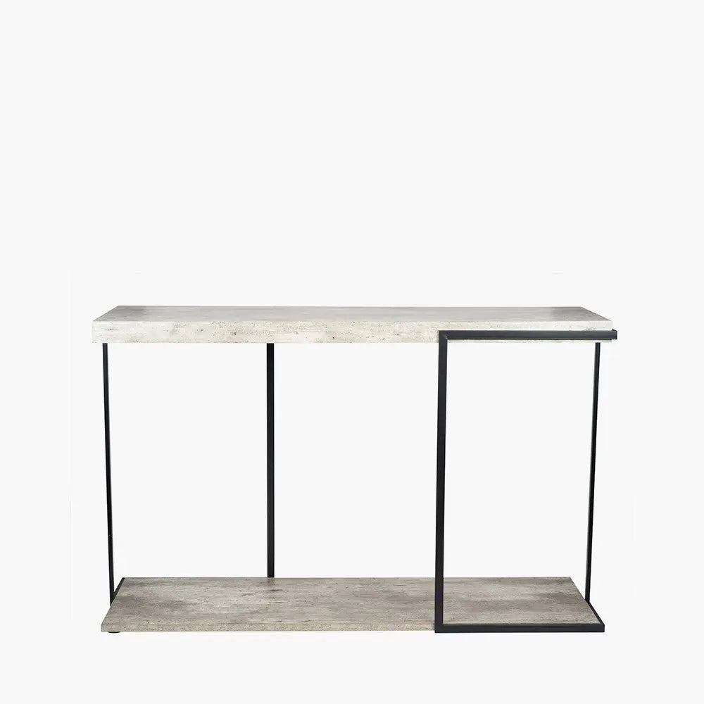 Jersey Concrete Effect Wood Veneer and Black Metal Console Table  Nicholas John Interiors