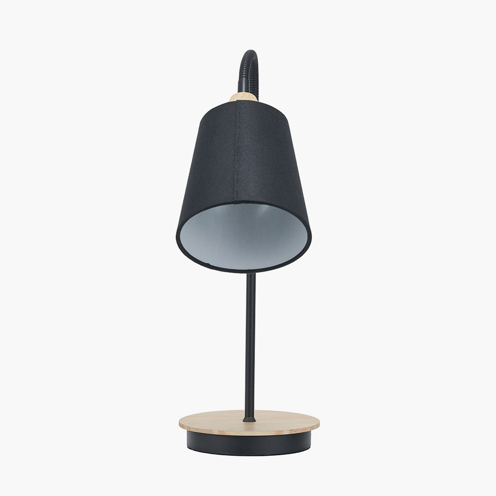 Juna Black Metal and Natural Wood Table Lamp  Nicholas John Interiors