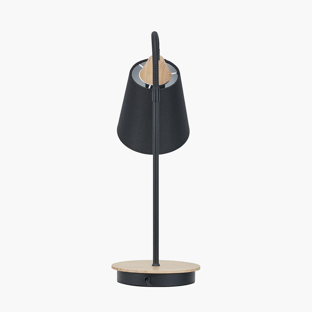 Juna Black Metal and Natural Wood Table Lamp  Nicholas John Interiors