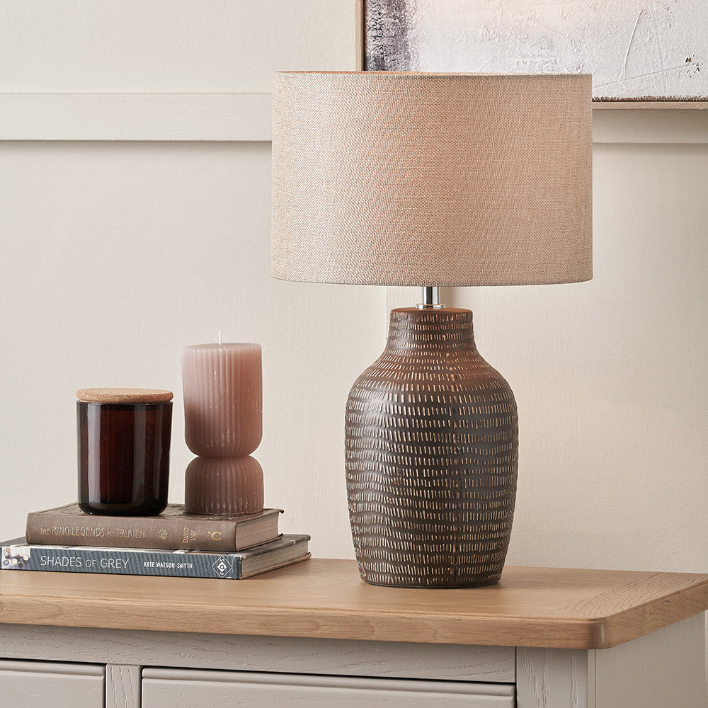 Kai Earth Coloured Textured Tall Ceramic Table Lamp  Nicholas John Interiors
