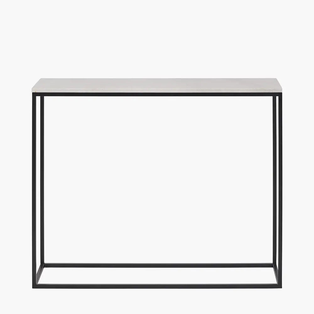 Kalani White Marble and Black Metal Rectangular Console Table  Nicholas John Interiors