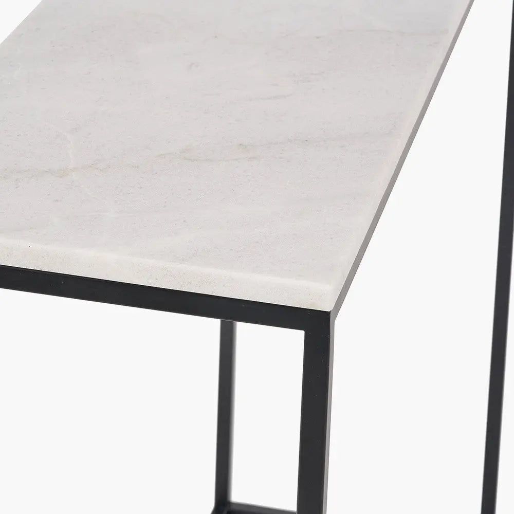 Kalani White Marble and Black Metal Rectangular Console Table  Nicholas John Interiors