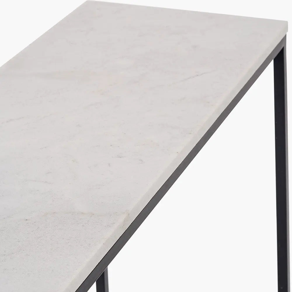 Kalani White Marble and Black Metal Rectangular Console Table  Nicholas John Interiors