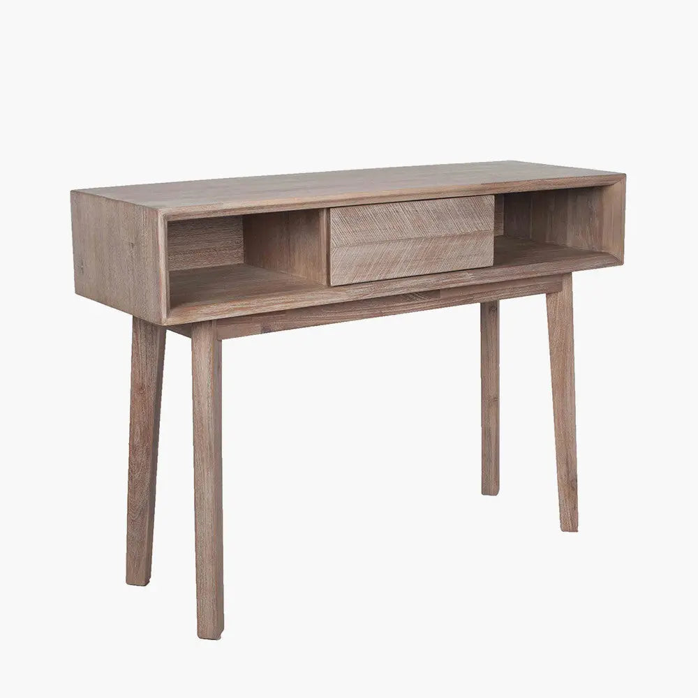 Kalmar Sand Wash Acacia Wood 1 Drawer Console Table  Nicholas John Interiors