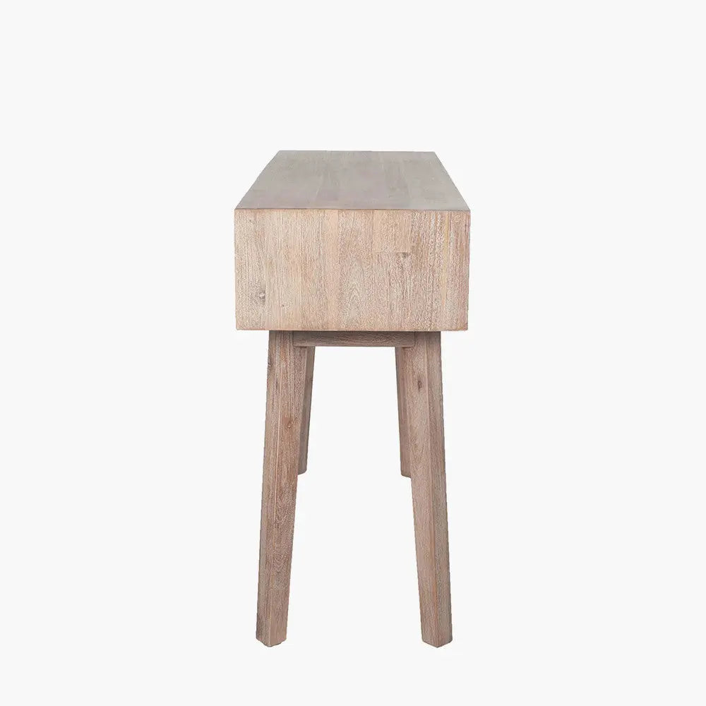 Kalmar Sand Wash Acacia Wood 1 Drawer Console Table  Nicholas John Interiors