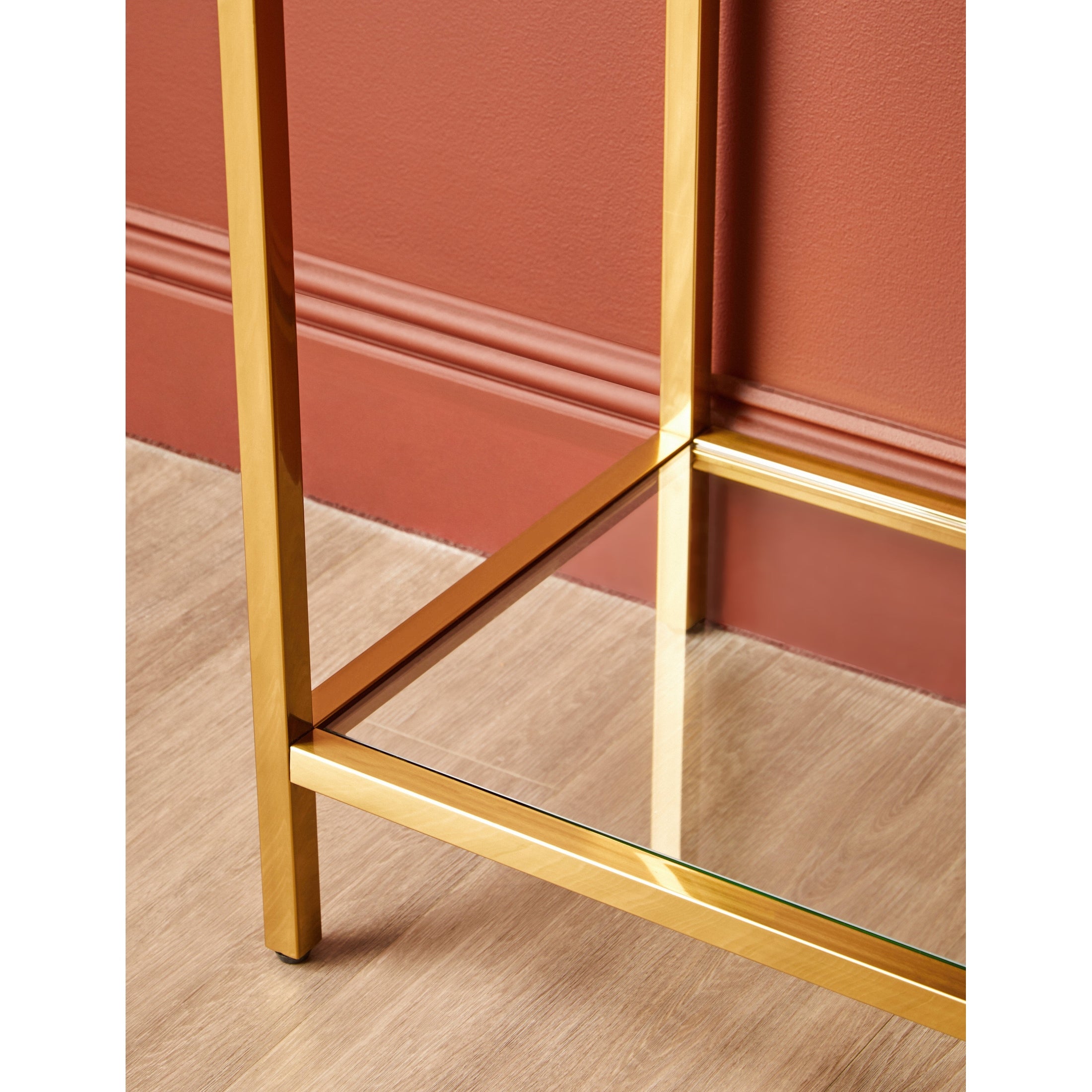 Kenswick Townhouse Black Mirror Console Table with Gold Frame  Nicholas John Interiors