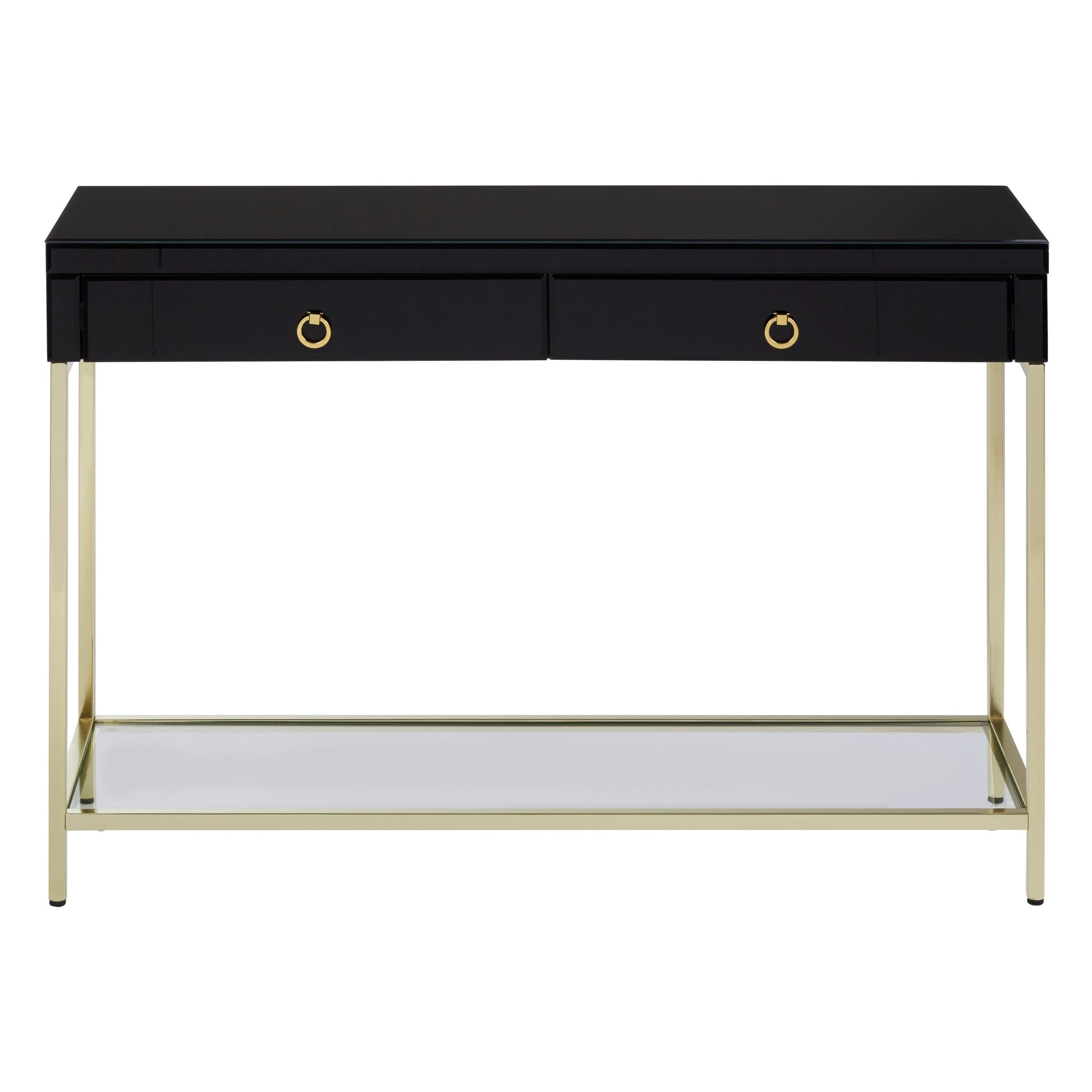 Kenswick Townhouse Black Mirror Console Table with Gold Frame  Nicholas John Interiors