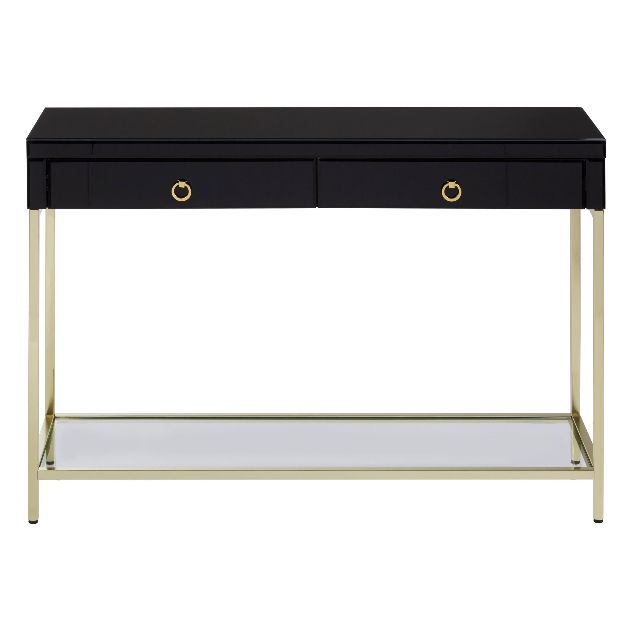 Kenswick Townhouse Black Mirror Console Table with Gold Frame  Nicholas John Interiors