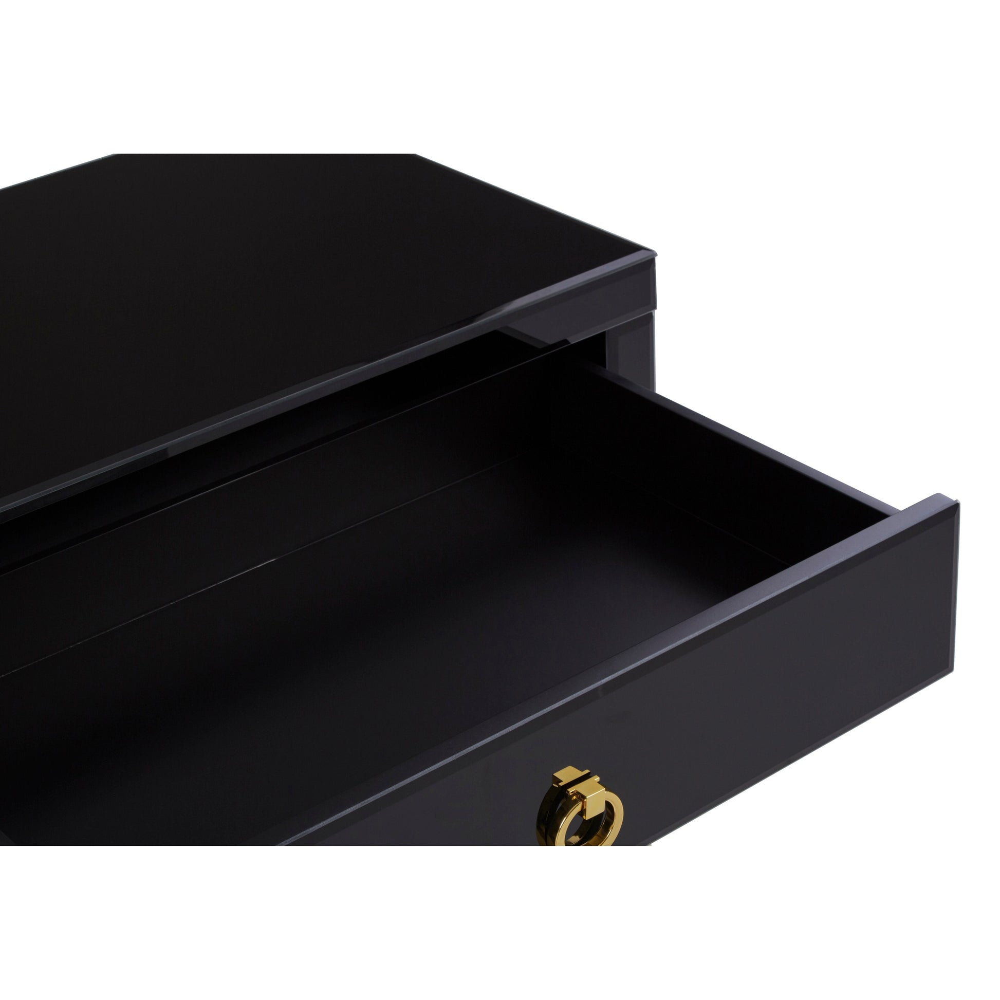 Kenswick Townhouse Black Mirror Console Table with Gold Frame  Nicholas John Interiors