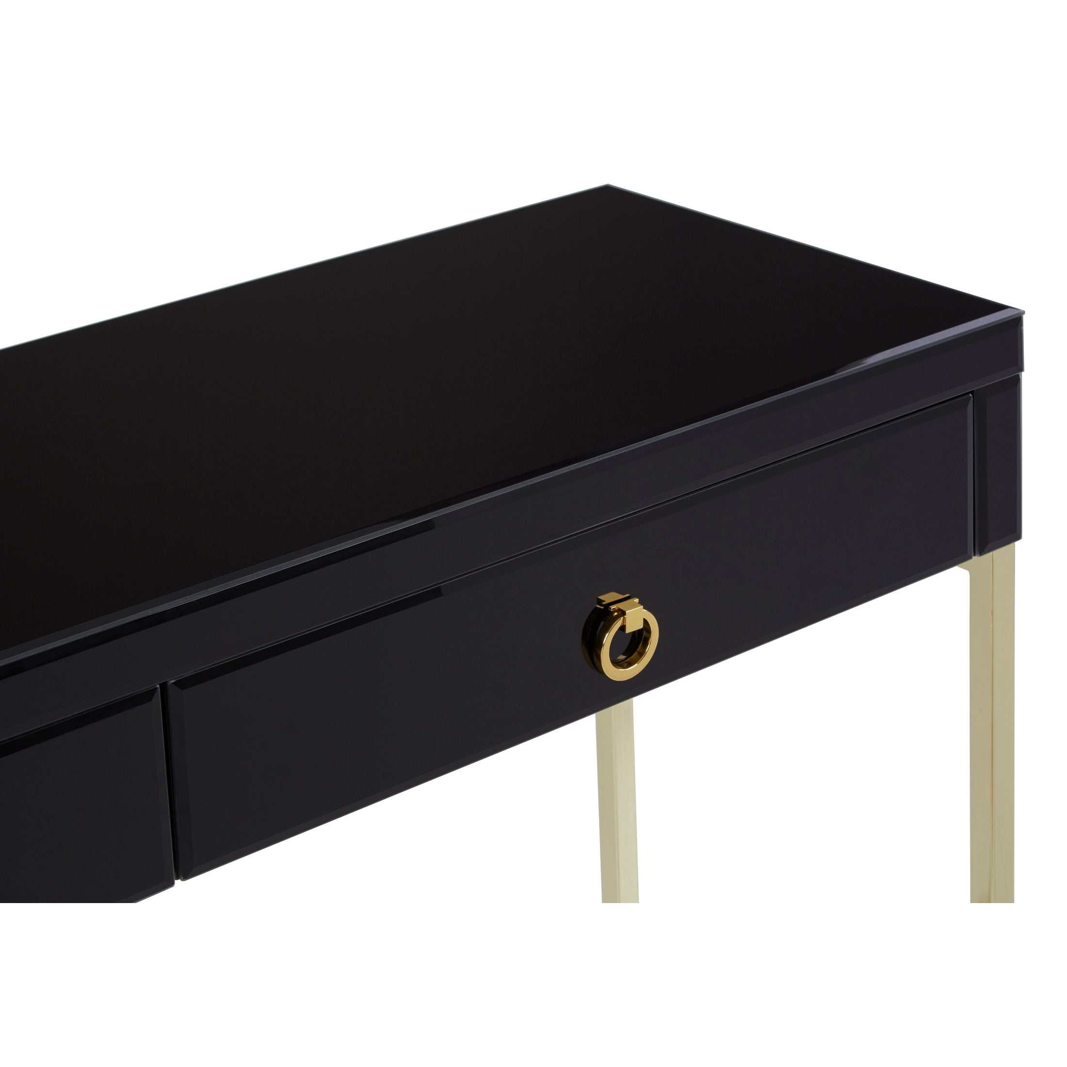 Kenswick Townhouse Black Mirror Console Table with Gold Frame  Nicholas John Interiors