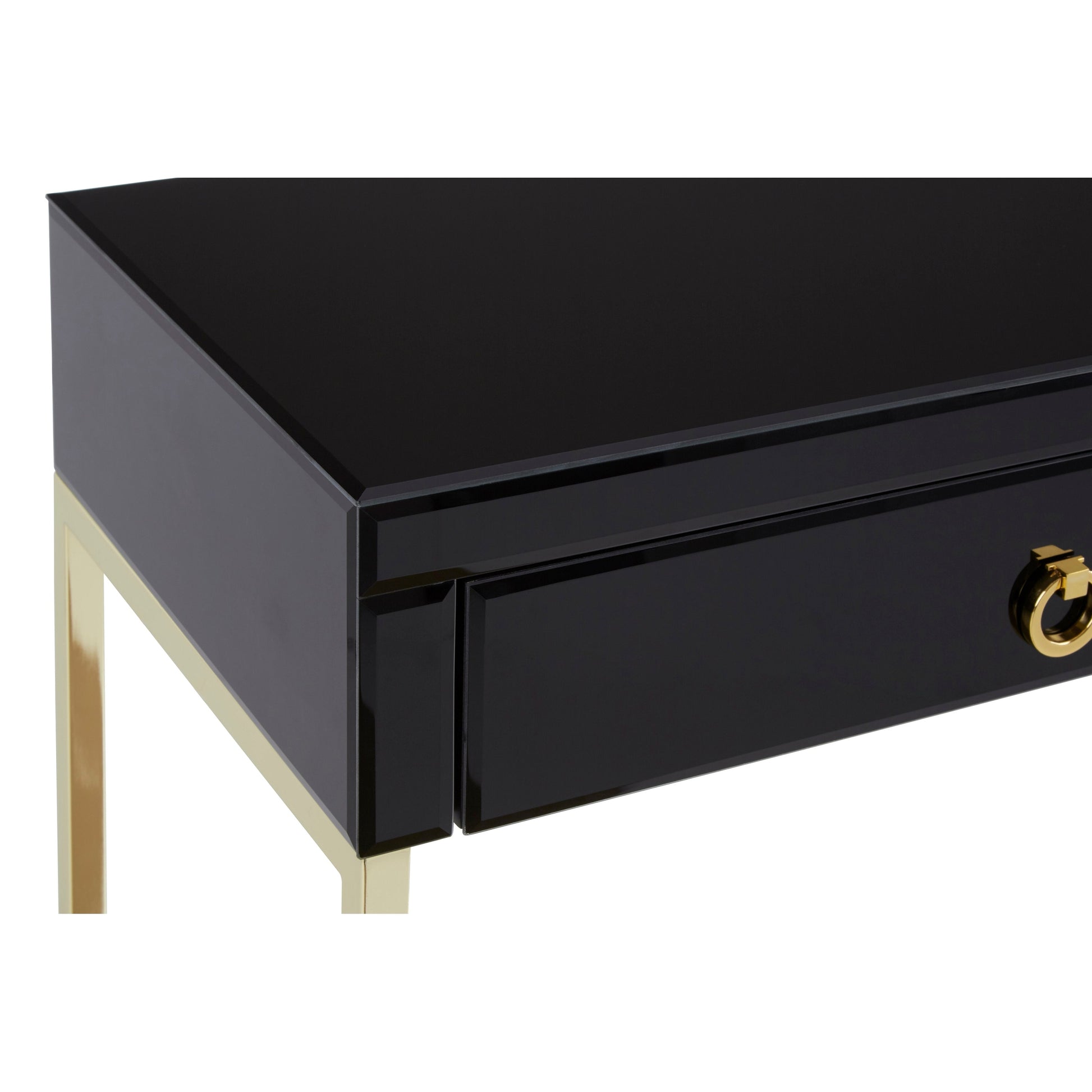 Kenswick Townhouse Black Mirror Console Table with Gold Frame  Nicholas John Interiors