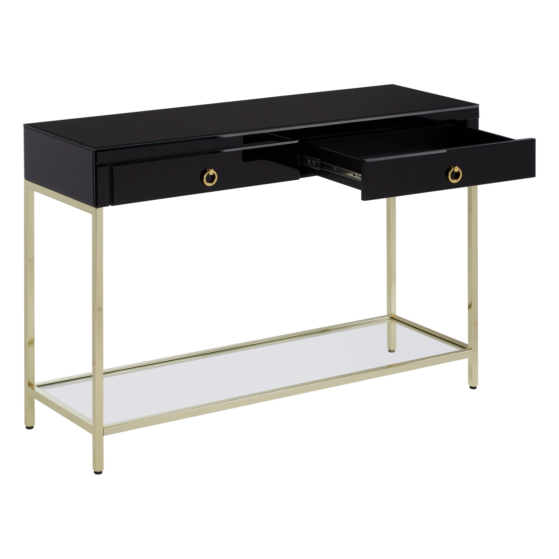 Kenswick Townhouse Black Mirror Console Table with Gold Frame  Nicholas John Interiors