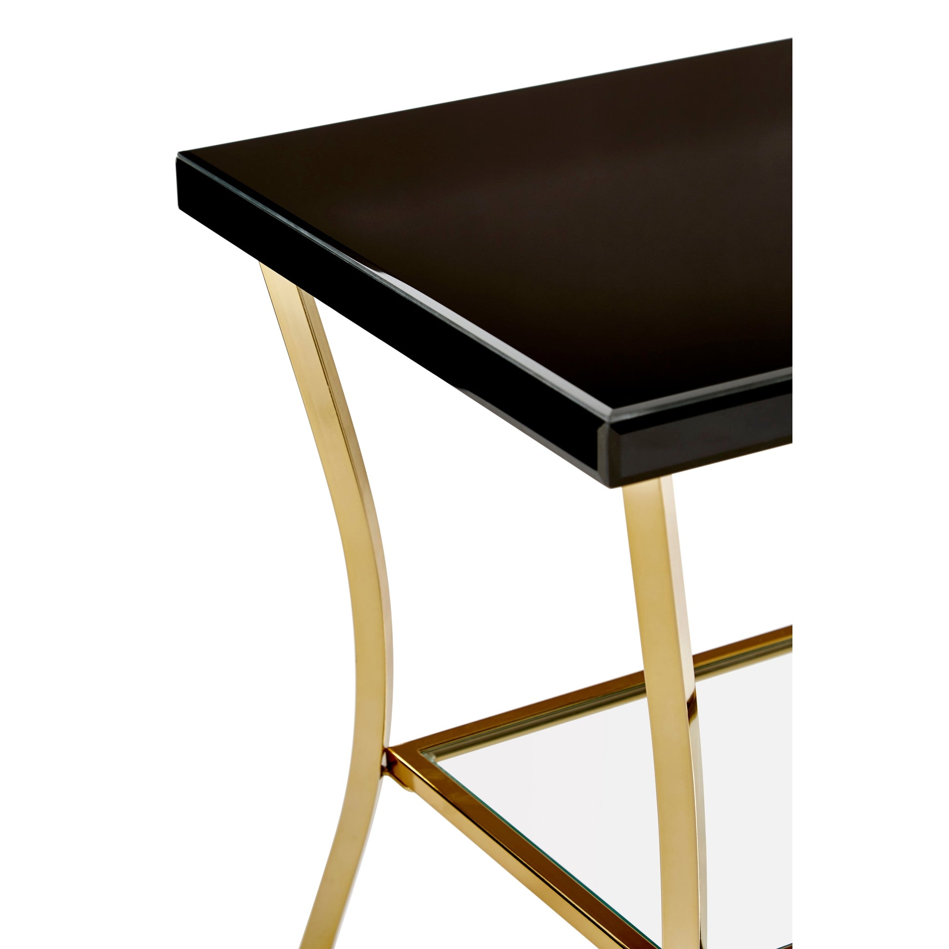 Kenswick Townhouse Black Mirror Side Table with Gold Legs  Nicholas John Interiors