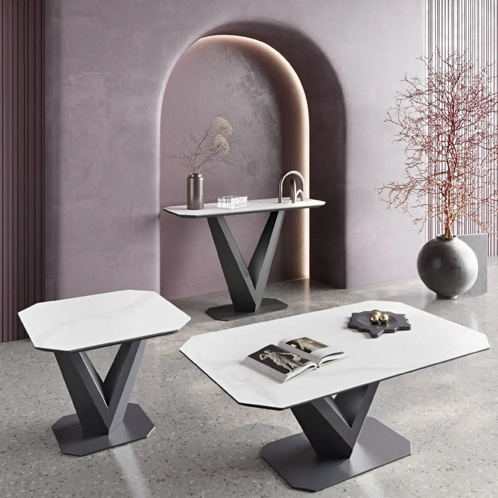 Vizarri Matte White Ceramic Coffee Table