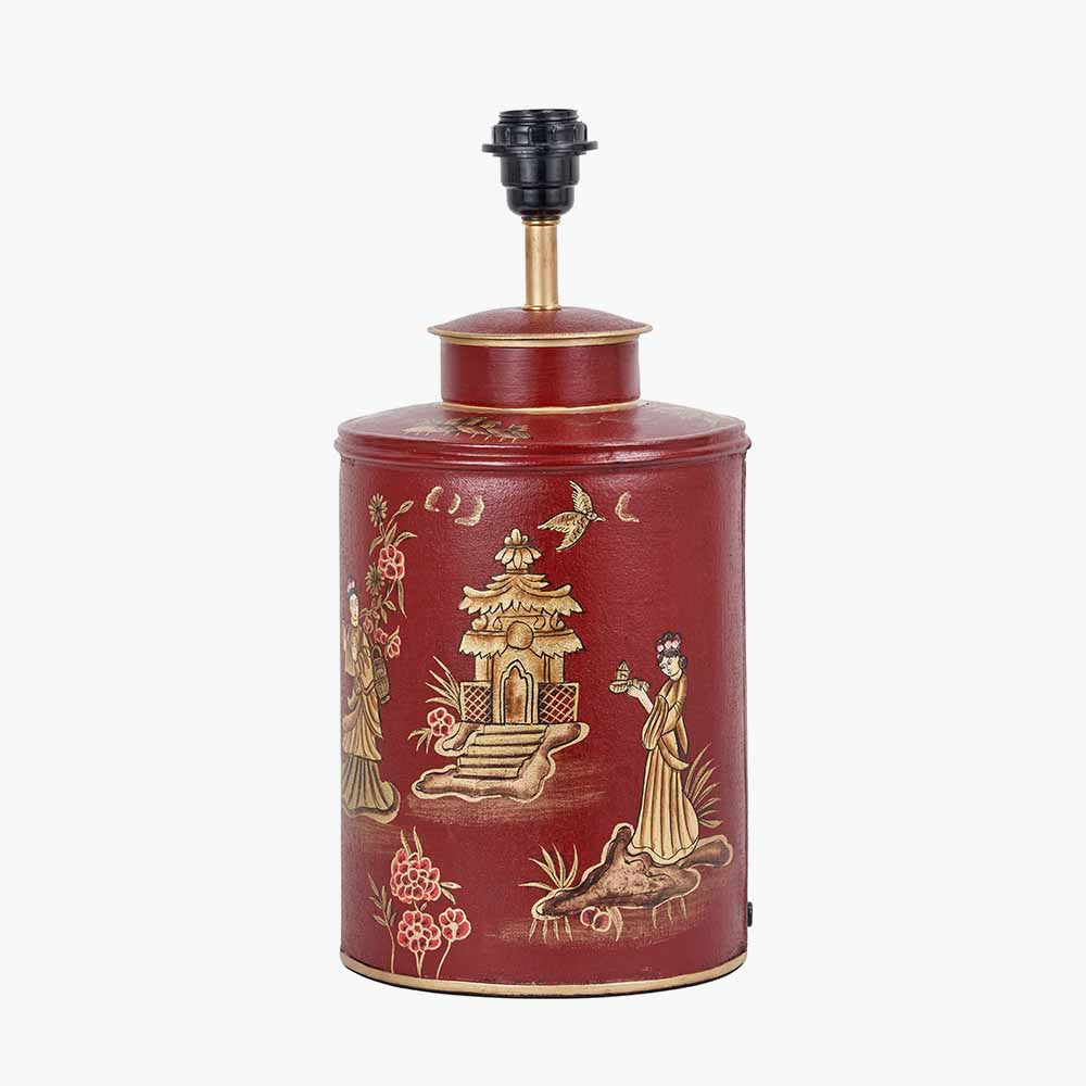 Landscape Red Hand Painted Metal Table Lamp Base  Nicholas John Interiors