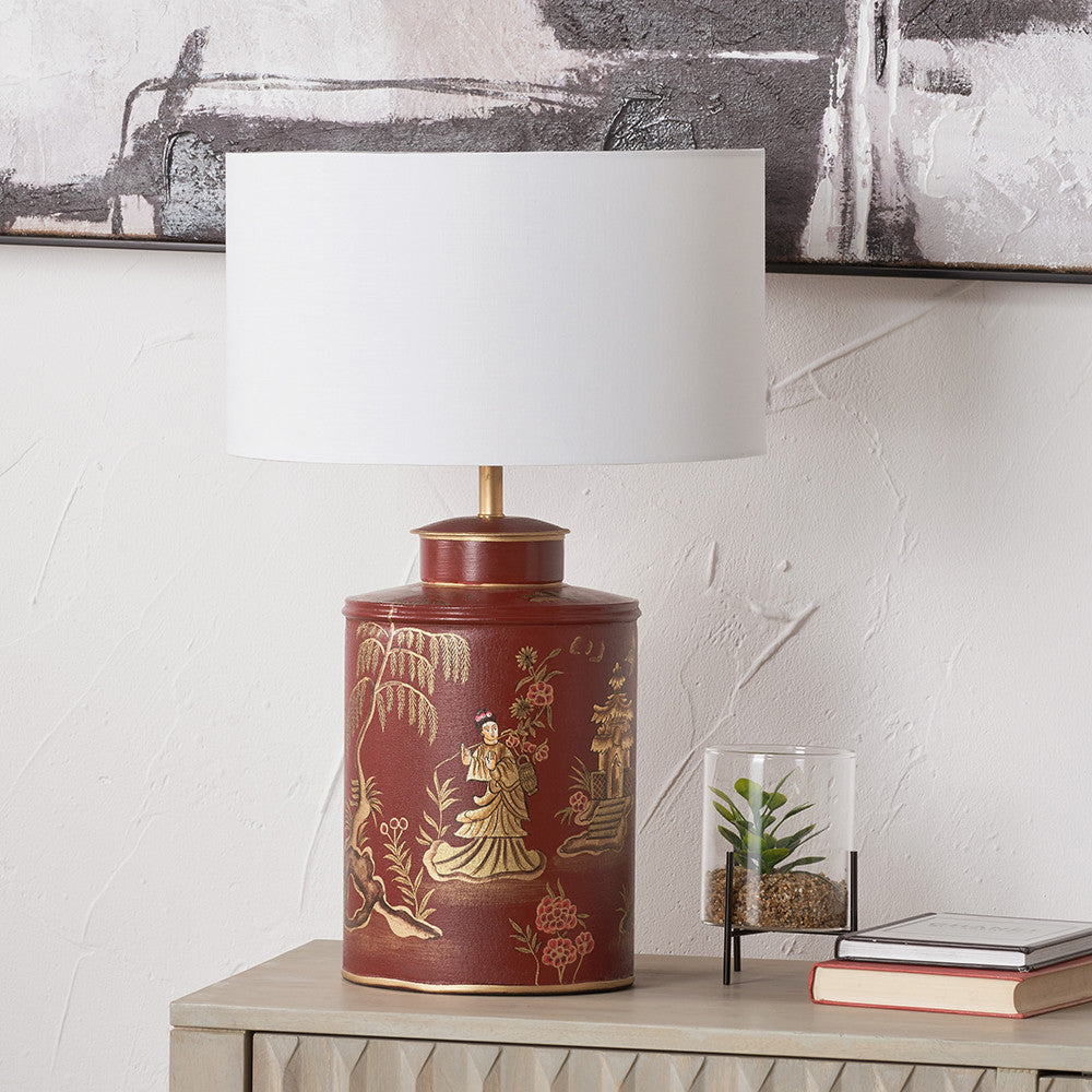 Landscape Red Hand Painted Metal Table Lamp Base  Nicholas John Interiors