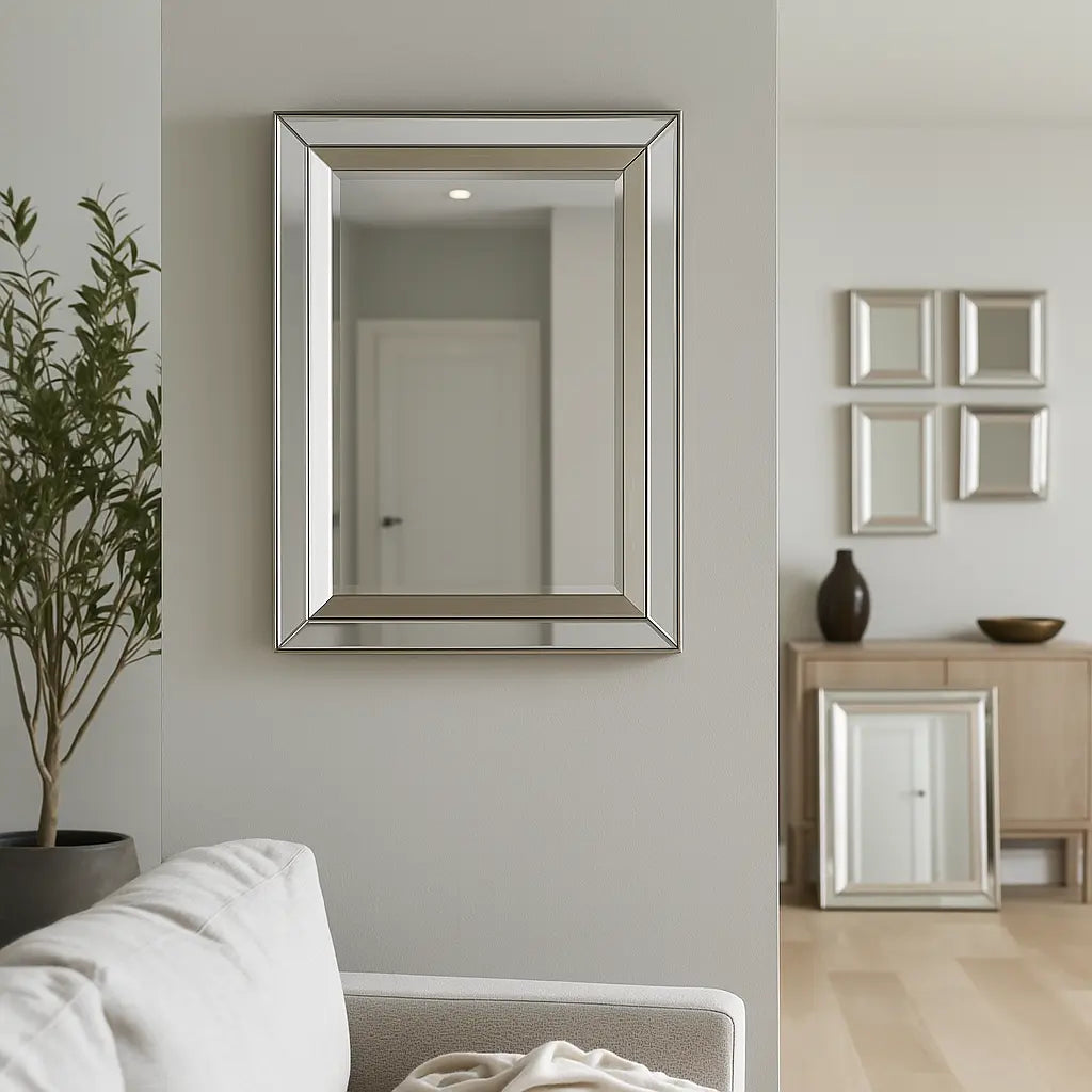 Madaro Rectangle Wall Mirror in Silver  Nicholas John Interiors