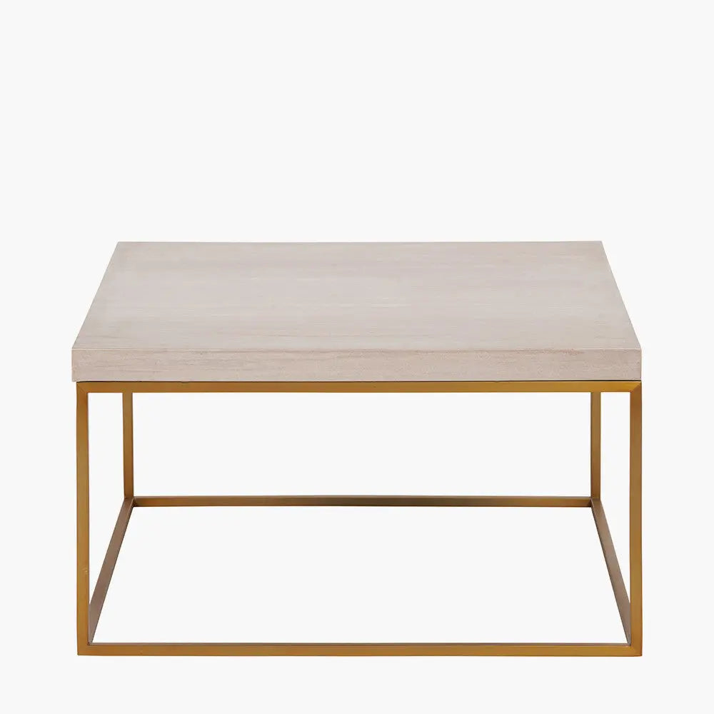 Madison Beige Granite and Burnished Gold Metal Square Coffee Table  Nicholas John Interiors