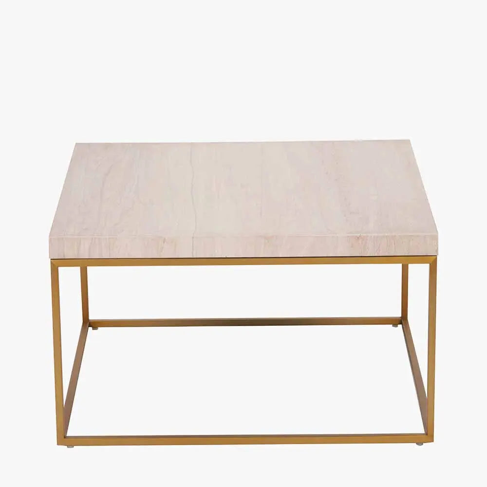 Madison Beige Granite and Burnished Gold Metal Square Coffee Table  Nicholas John Interiors