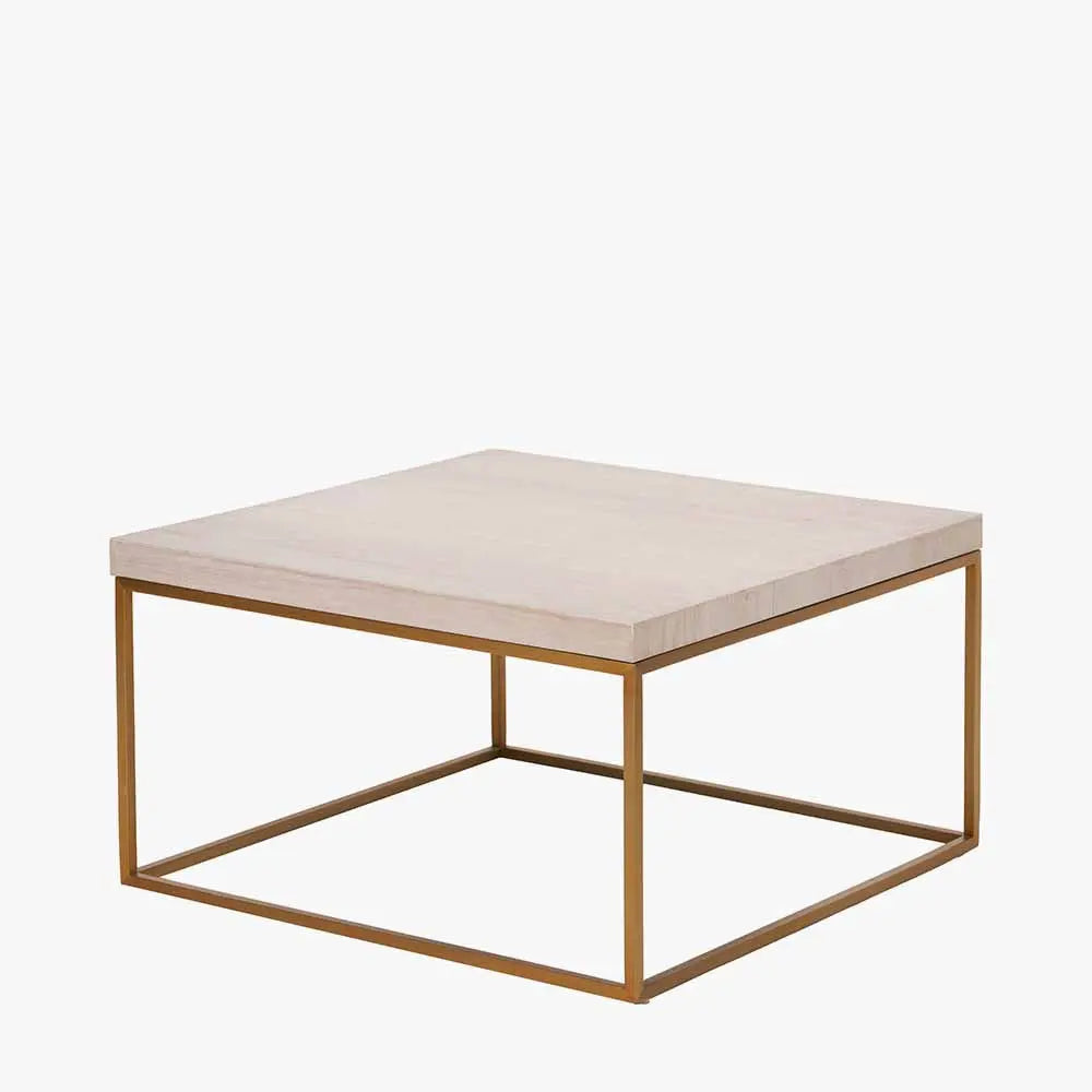 Madison Beige Granite and Burnished Gold Metal Square Coffee Table  Nicholas John Interiors