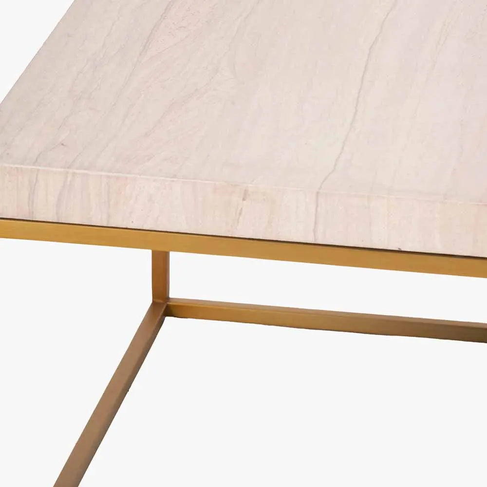 Madison Beige Granite and Burnished Gold Metal Square Coffee Table  Nicholas John Interiors