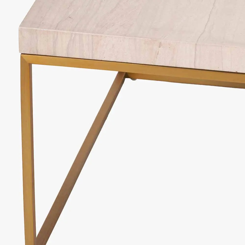 Madison Beige Granite and Burnished Gold Metal Square Coffee Table  Nicholas John Interiors