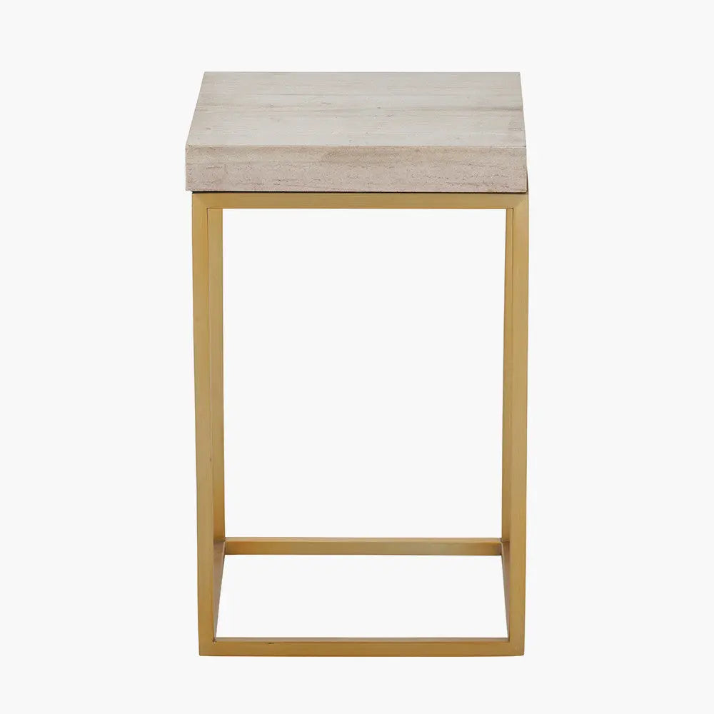 Madison Beige Granite and Burnished Gold Metal Square Side Table  Nicholas John Interiors