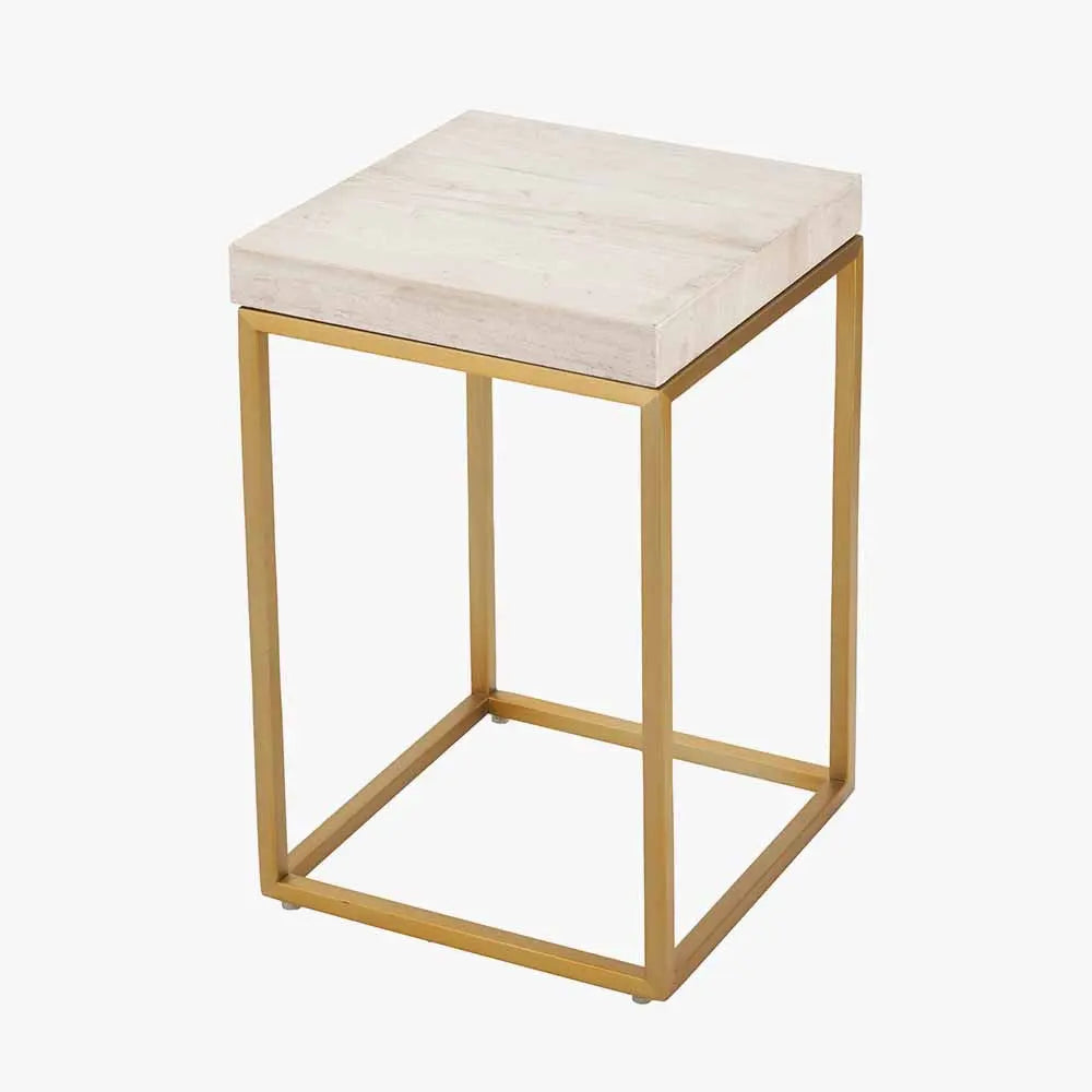 Madison Beige Granite and Burnished Gold Metal Square Side Table  Nicholas John Interiors