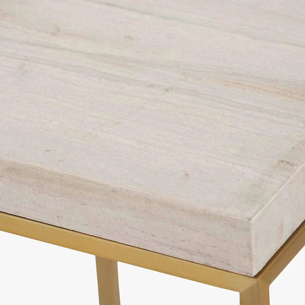 Madison Beige Granite and Burnished Gold Metal Square Side Table  Nicholas John Interiors