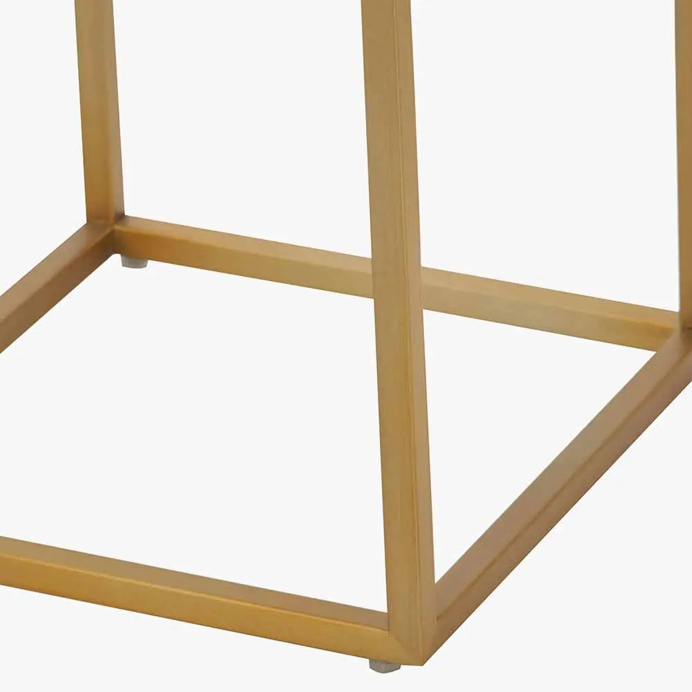 Madison Beige Granite and Burnished Gold Metal Square Side Table  Nicholas John Interiors