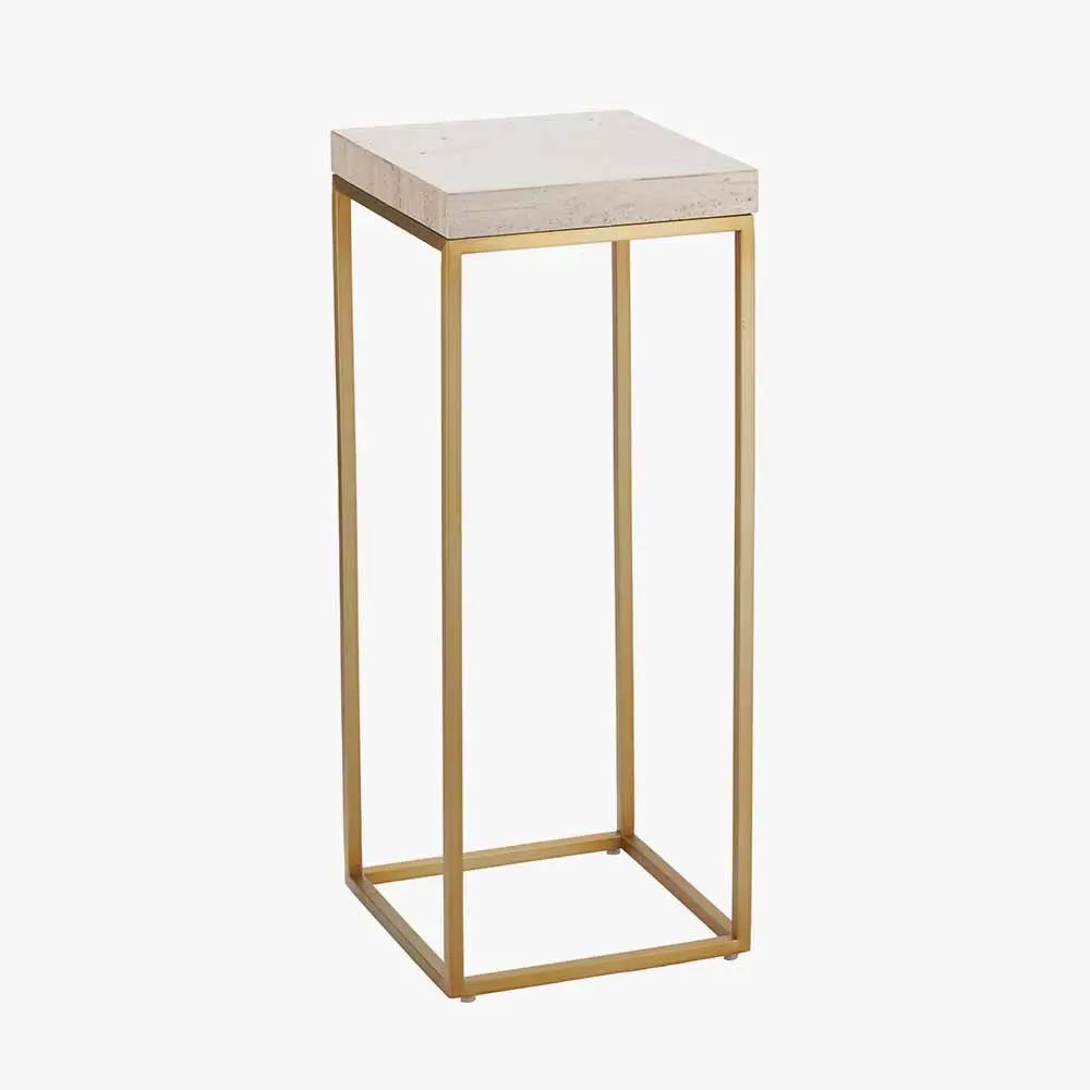 Madison Beige Granite and Burnished Gold Metal Tall Square Side Table  Nicholas John Interiors