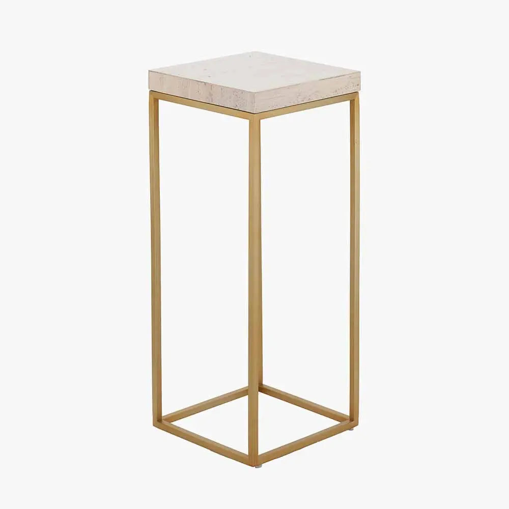 Madison Beige Granite and Burnished Gold Metal Tall Square Side Table  Nicholas John Interiors
