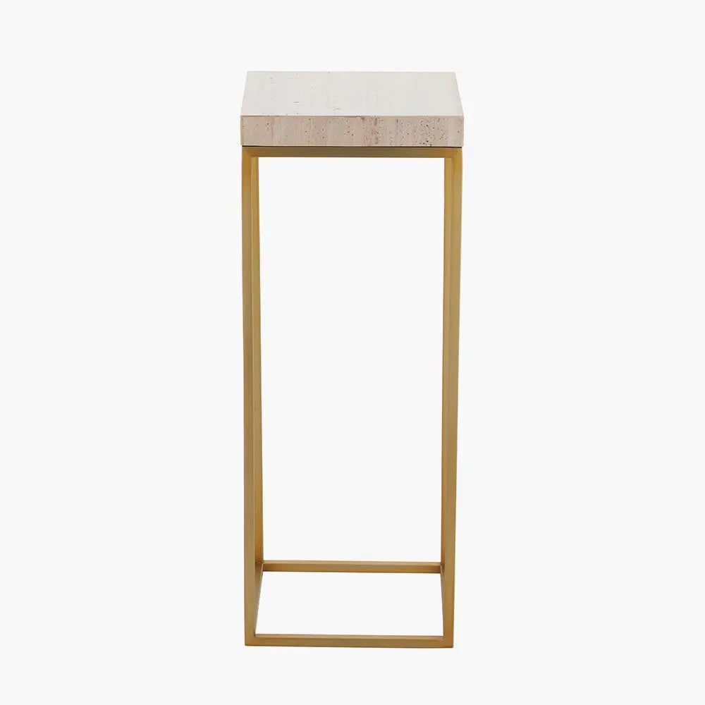 Madison Beige Granite and Burnished Gold Metal Tall Square Side Table  Nicholas John Interiors