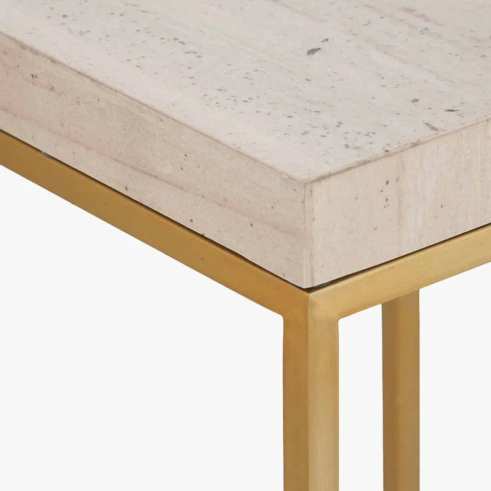 Madison Beige Granite and Burnished Gold Metal Tall Square Side Table  Nicholas John Interiors