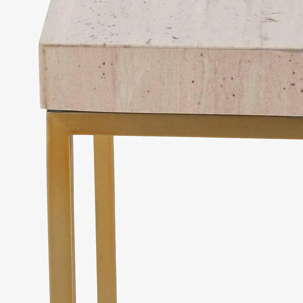 Madison Beige Granite and Burnished Gold Metal Tall Square Side Table  Nicholas John Interiors
