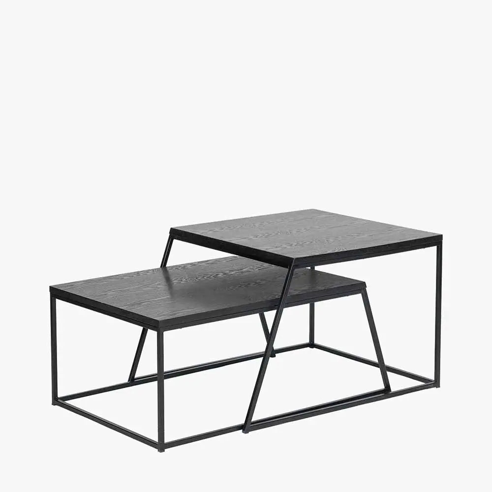 Mashiko S/2 Black Ash Veneer and Black Metal Coffee Tables  Nicholas John Interiors
