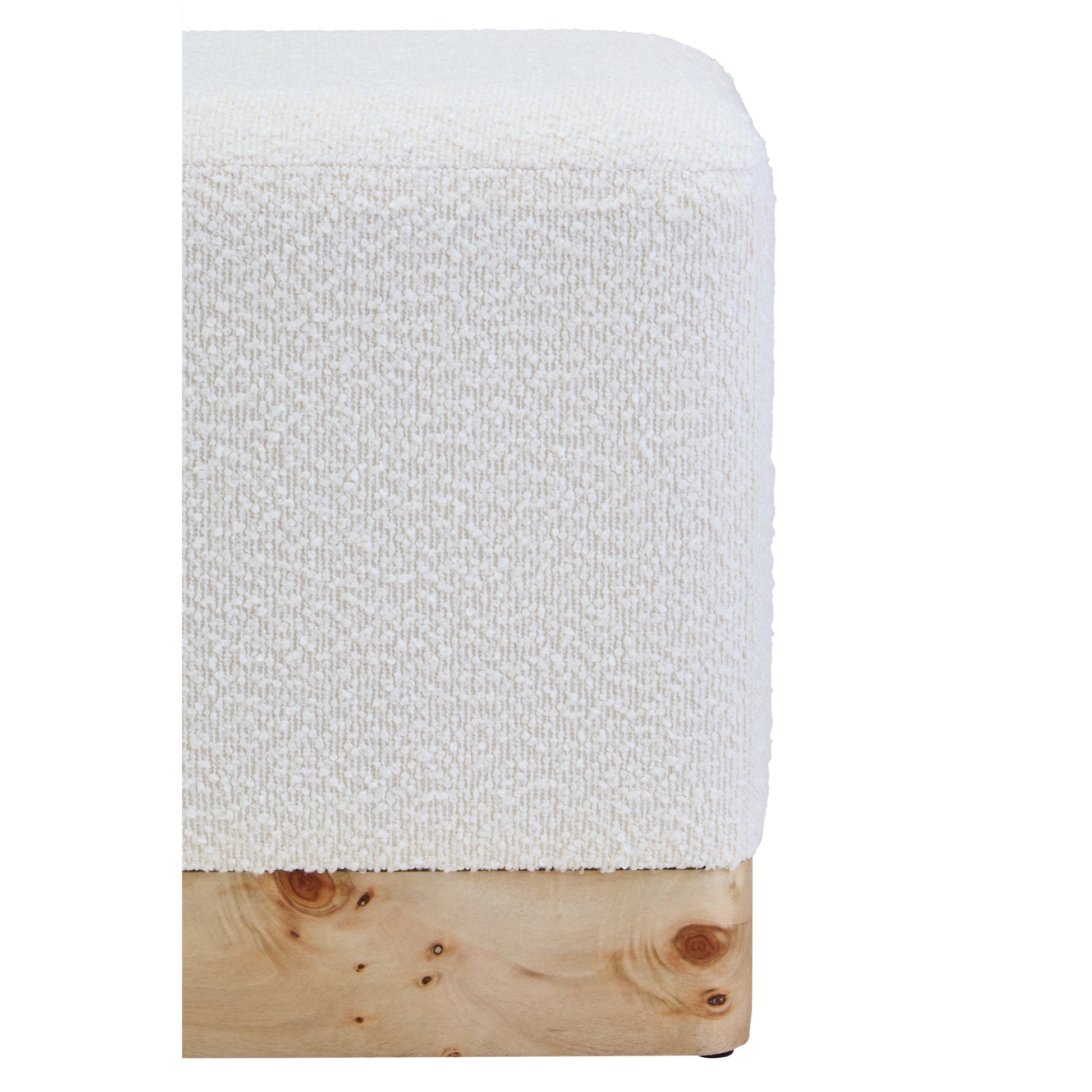 Motara Burl Wood And Cream Boucle Sqaure Stool  Nicholas John Interiors