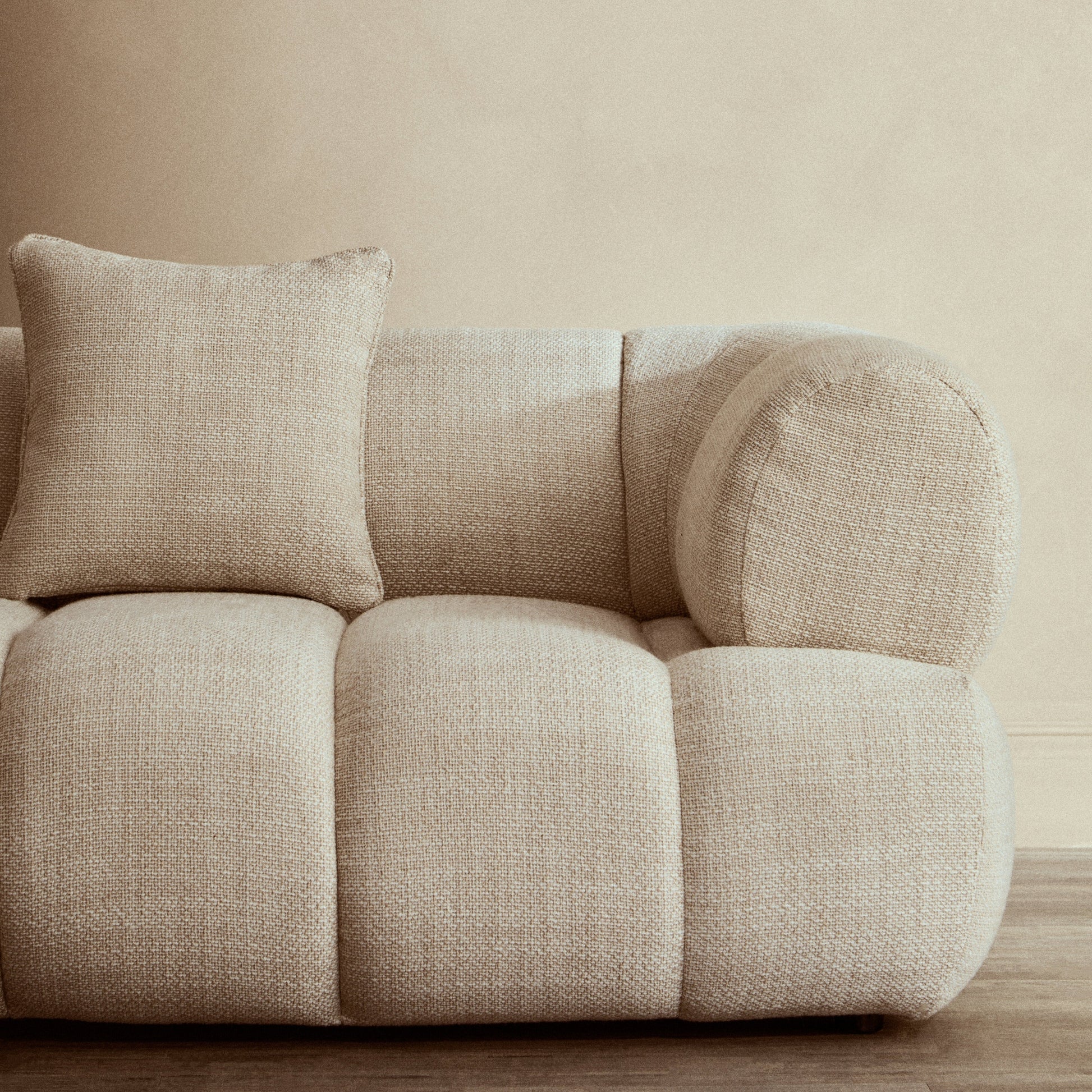 Ordano Cream Linen 3 Seater Curved Sofa  Nicholas John Interiors