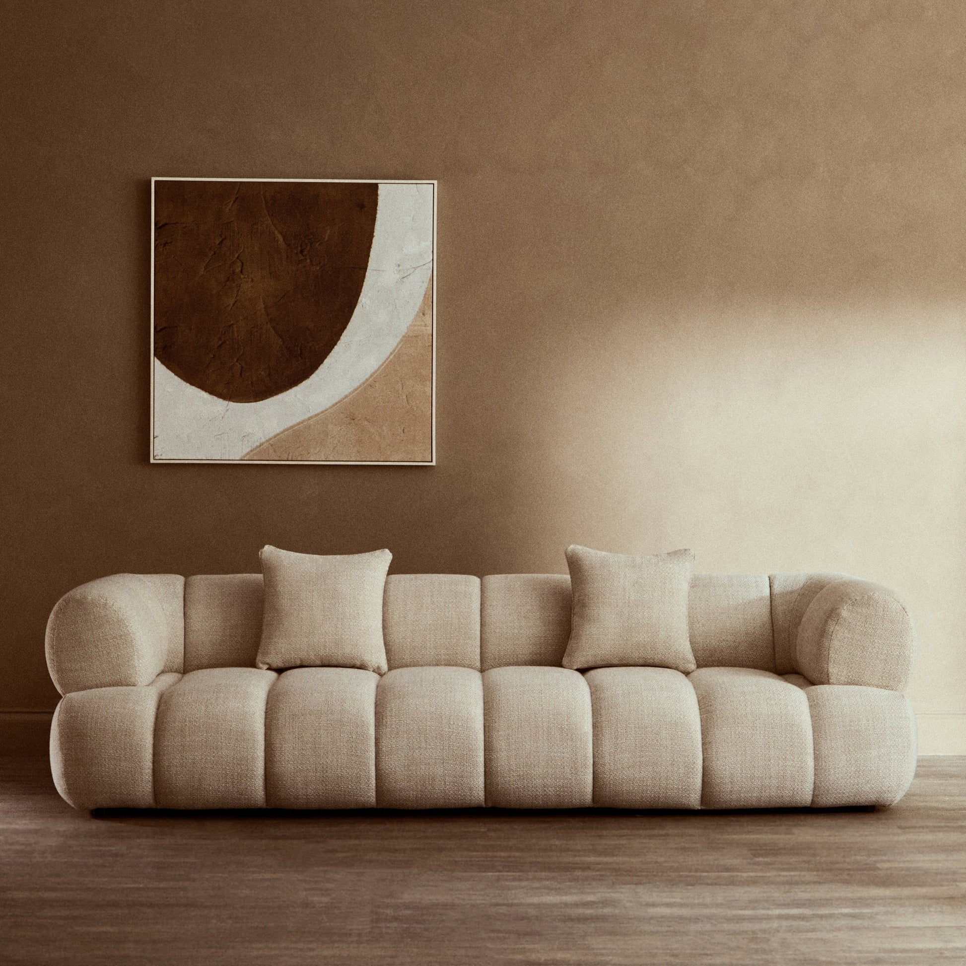 Ordano Cream Linen 3 Seater Curved Sofa  Nicholas John Interiors