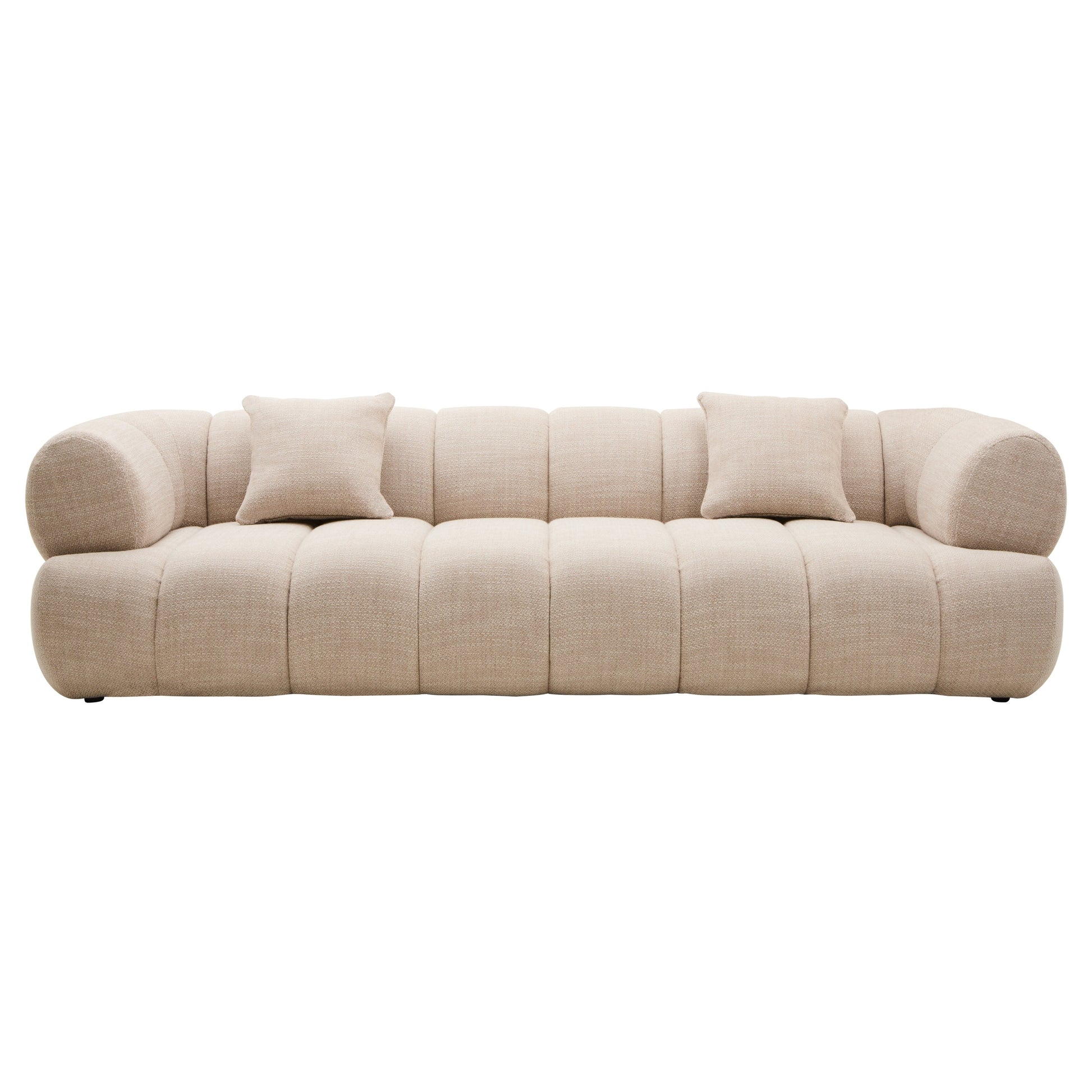 Ordano Cream Linen 3 Seater Curved Sofa  Nicholas John Interiors
