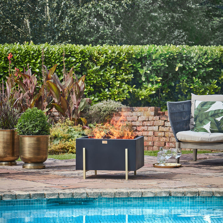 Outdoor Orion Fire Pit in Matt Black/Antique Gold  Nicholas John Interiors